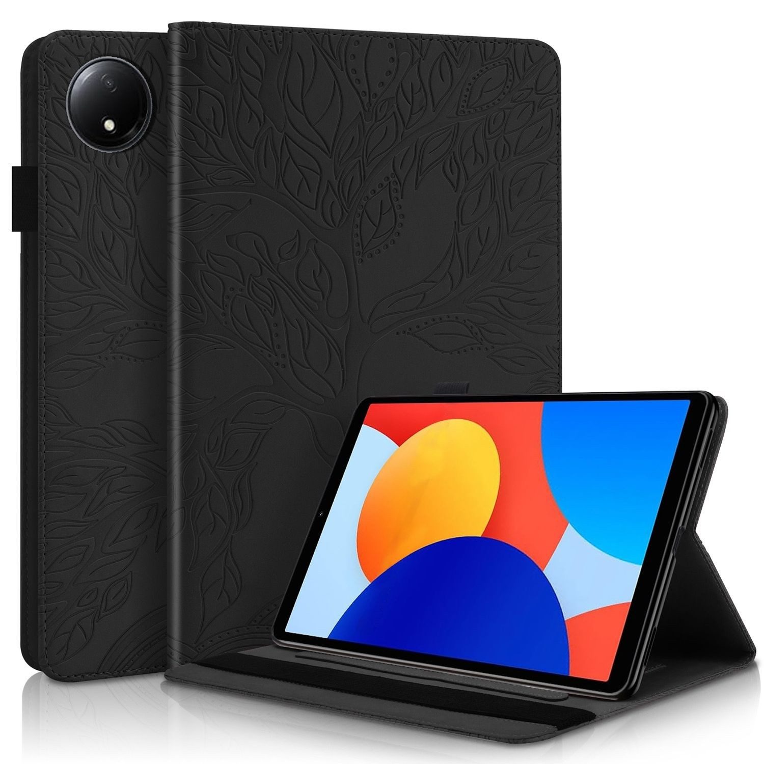 Wigento Tablet-Hülle Für Xiaomi Redmi Pad SE 8.7 Baum Muster Kunstleder Book Tasche Schwarz, Baum Design Hülle mit Standfunktion und Kratzschutz