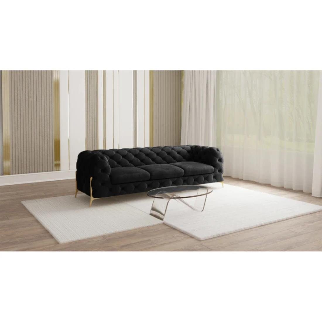 S-Style Möbel 3-Sitzer Ashley Chesterfield Sofa mit Goldene Metall Füßen, mit Wellenfederung Schwarz