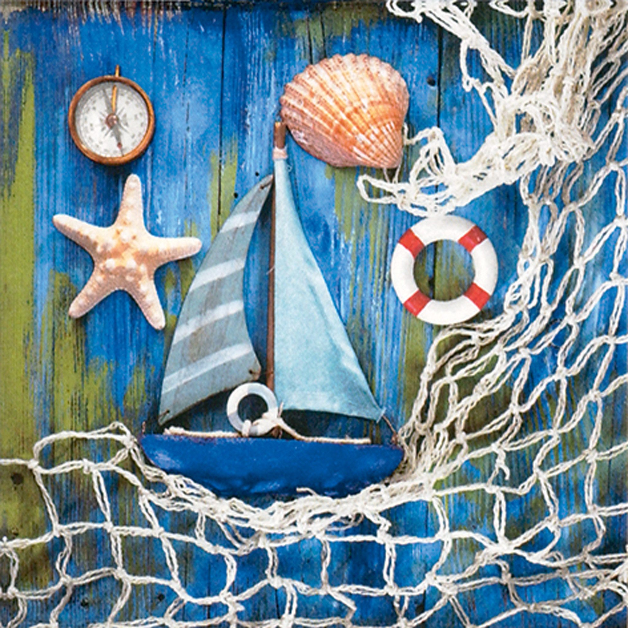 ti-flair Papierserviette, Servietten Papier 33x33cm 3-lagig Segelboot Maritim 20 Stück Blau