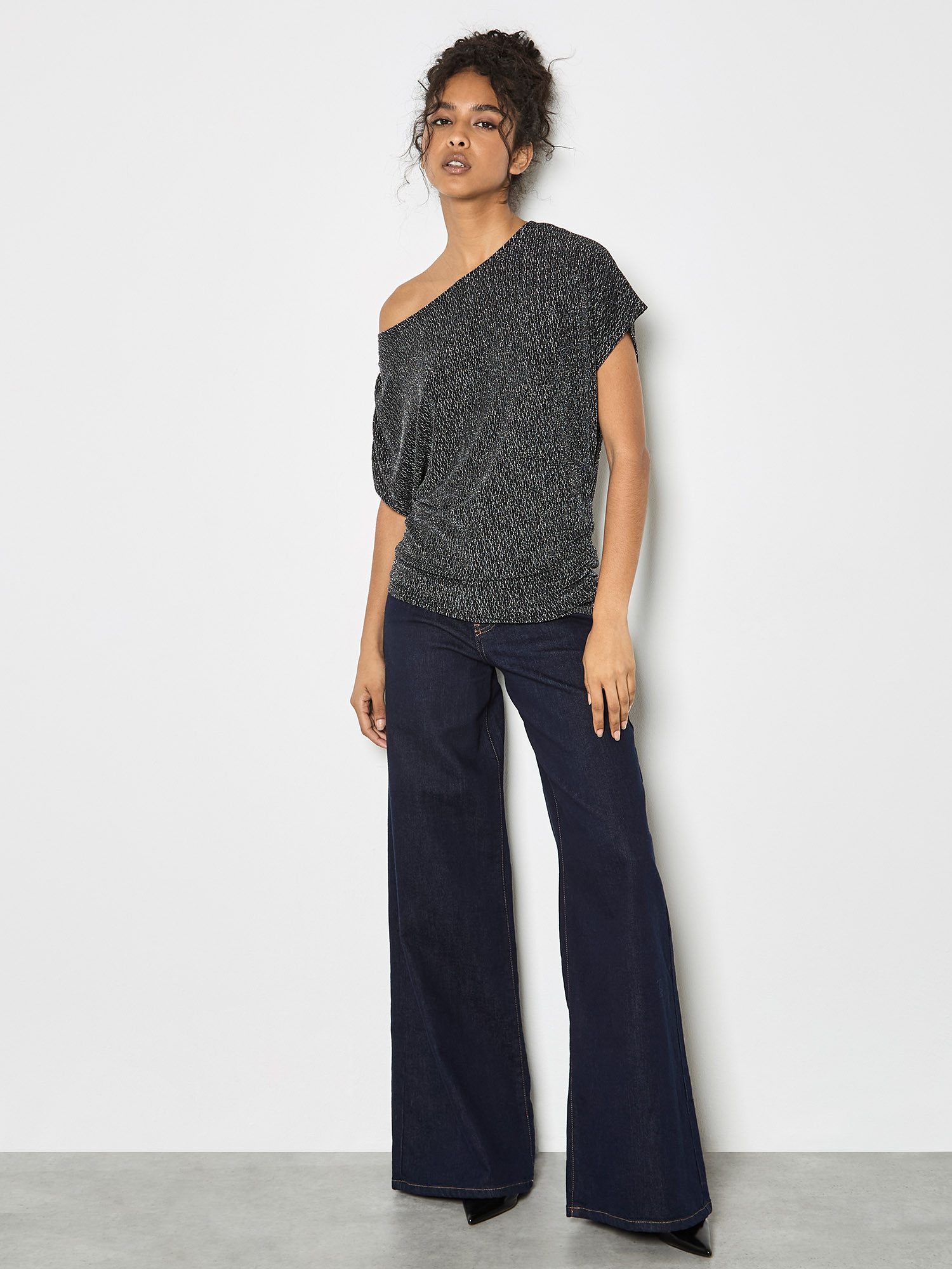 Apricot Paillettenshirt Glitzertop mit Asymmetrie günstig online kaufen