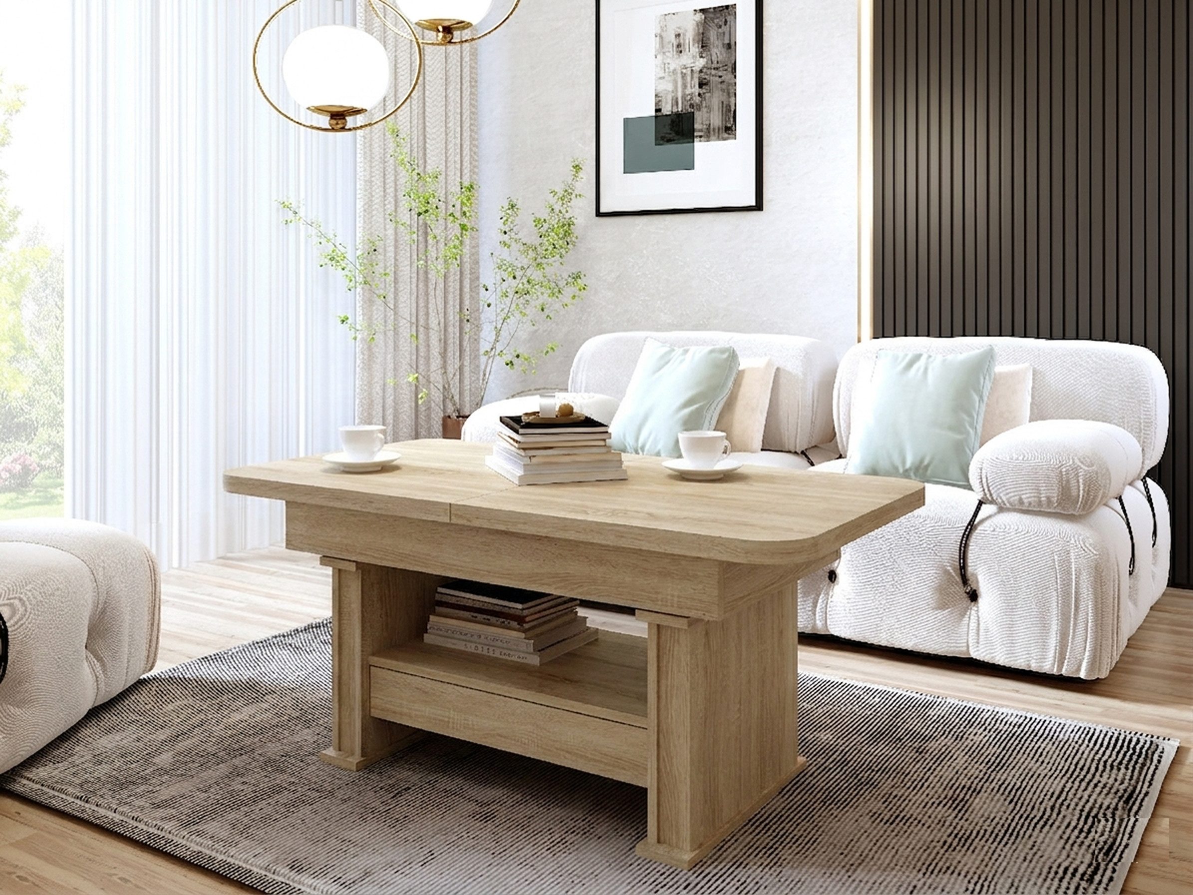 designimpex Couchtisch Design DA-555 Schublade höhenverstellbar ausziehbar Tisch, Funktionstisch, Wohnzimmertisch, Tisch, Esstisch, Sofatisch, Schublade