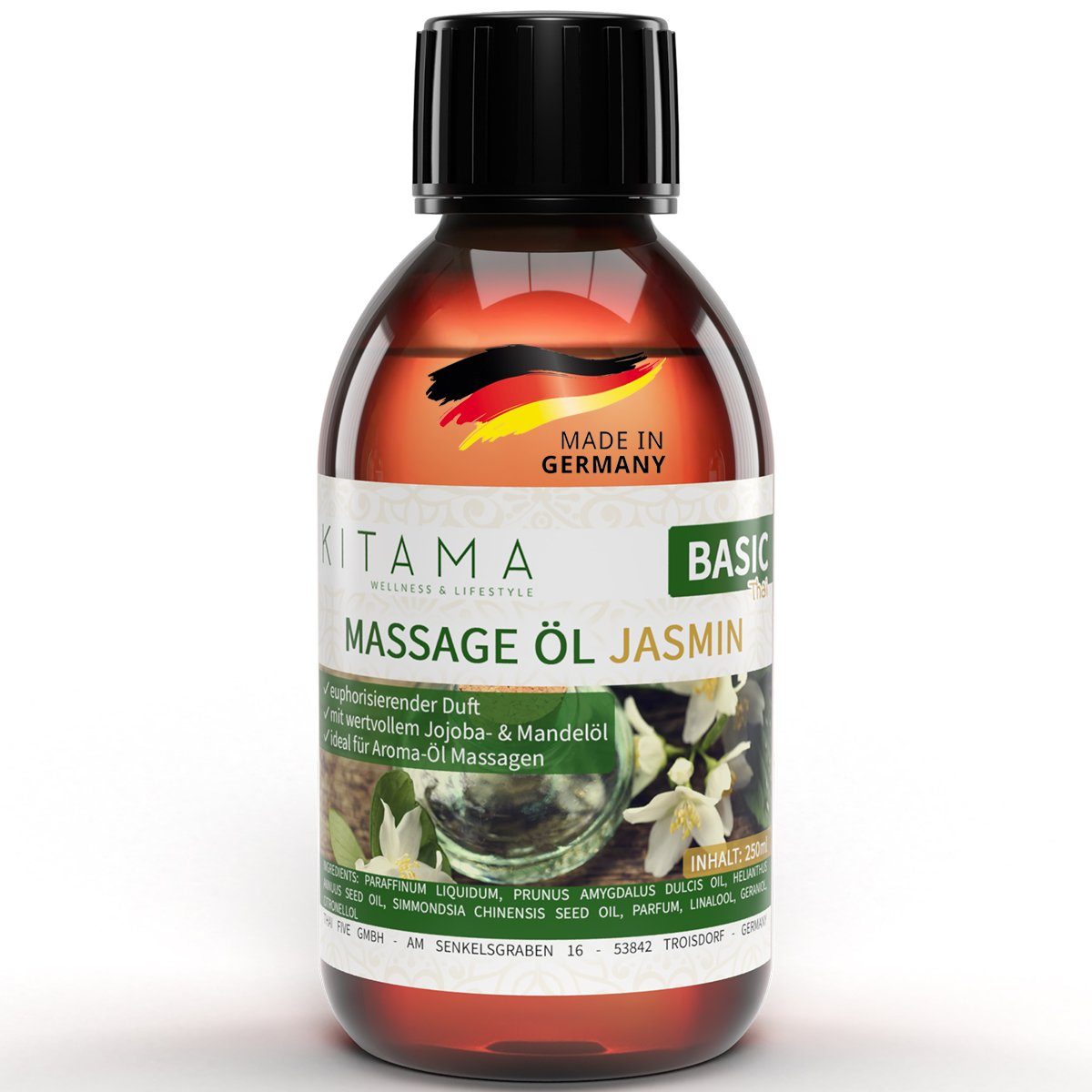 Kitama Massageöl mit Aroma - Körper-Öl für Massagen Pflegeöl Aroma-Öl Thai-Öl 250ml, Jasmin