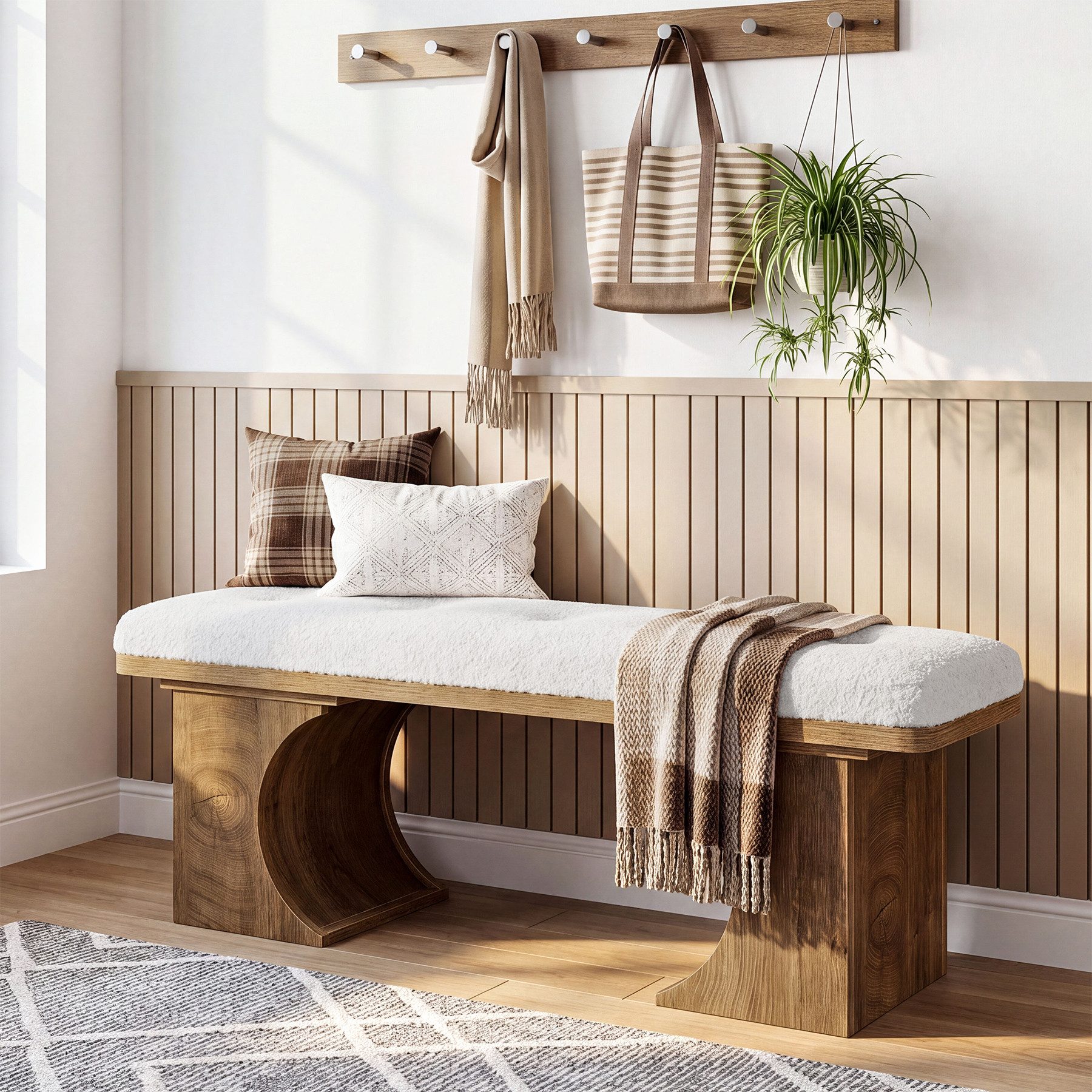 Tribesigns Sitzbank Gepolsterte Sitzbank 120 cm, Moderne Schuhbank mit weichem Kissen – Bild 2 von 5