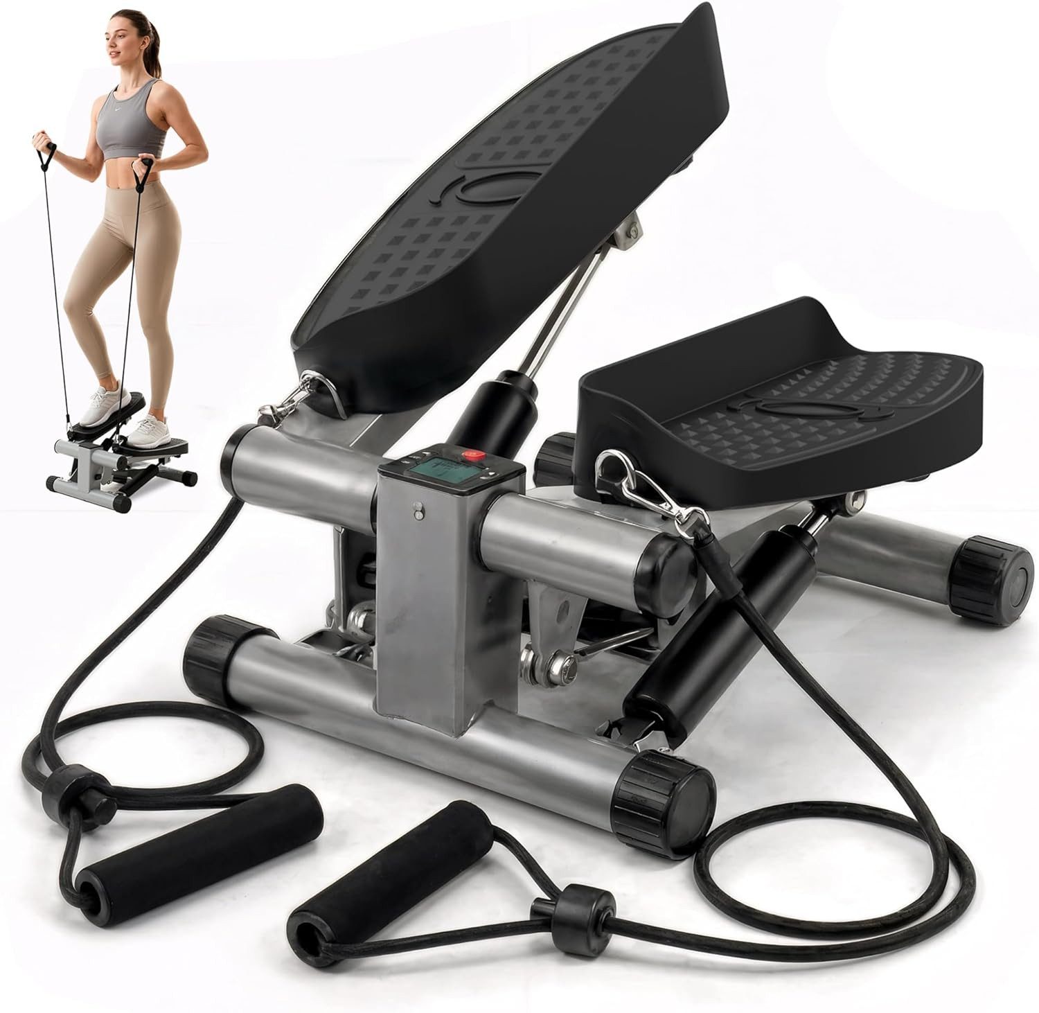 SpionProfi Mini-Stepper Mini Stepper 2in1 Up-Down Leiser Trainer Bein Arm Po Training (1-tlg), Mini Stepper Fitnessgerät Haus Büro Trainer mit Power Ropes
