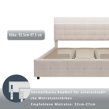 HAUSS SPLOE Polsterbett Polsterbett Doppelbett Funktionsbett Bettrahmen mit Schubladen (180 x 200 cm, Lattenrost und Rückenlehne, Matratze nicht enthaltet), Ohne Matratze