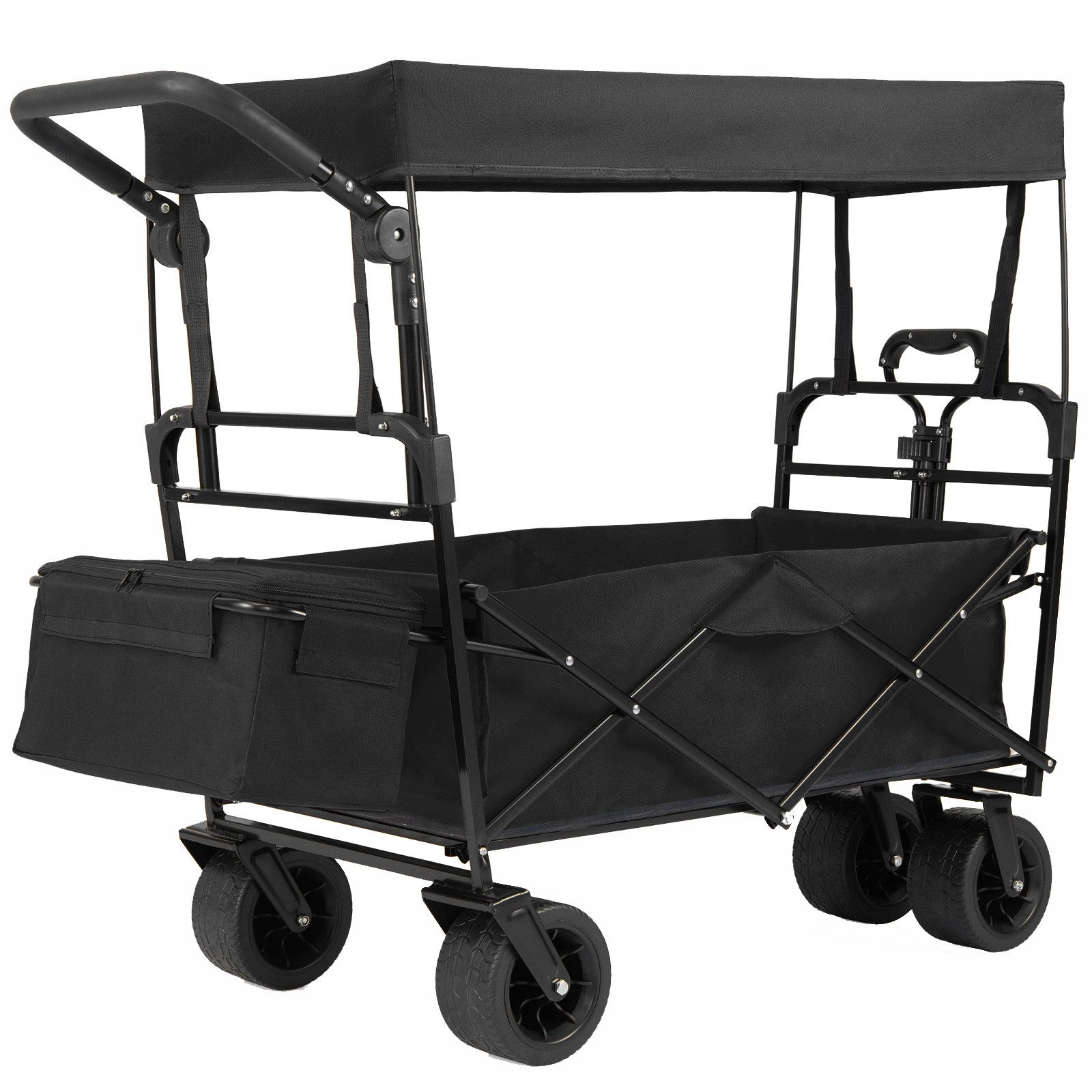 KOMFOTTEU Bollerwagen, mit 4 Rädern, abnehmbarem Dach, Korb, Griff & Schiebestange