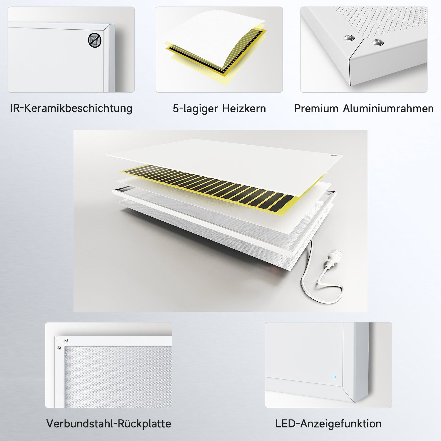 1205x905 Heizpaneel Weiß, Infrarotheizung 1100W Wireless mit/ohne Infrarotheizung Infrarot SONNI Wandheizung Fernbedienung; elektrisch