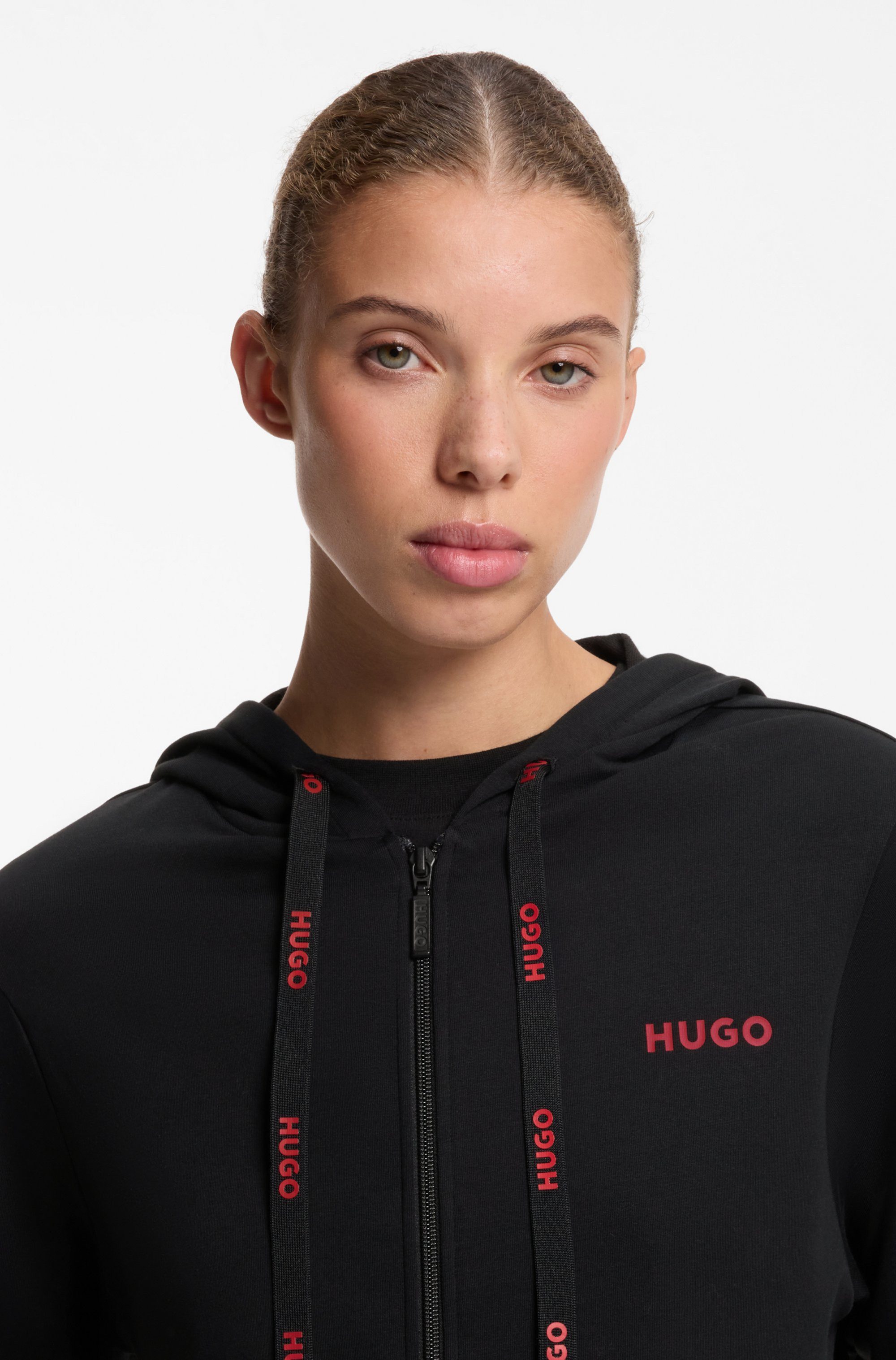HUGO Sweatjacke Kapuze, Reißverschluss, gerade geschnitten