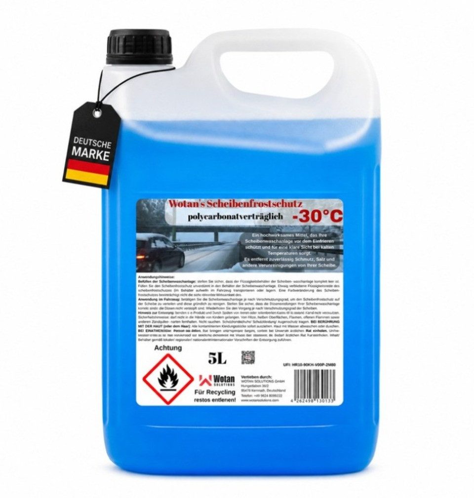 Wotan Solutions Scheibenfrostschutz Winter Konzentrat −30 °C, bis -30 °C, 5 l, 1 St., 5-Liter-Kanister, pur oder verdünnt anwendbar
