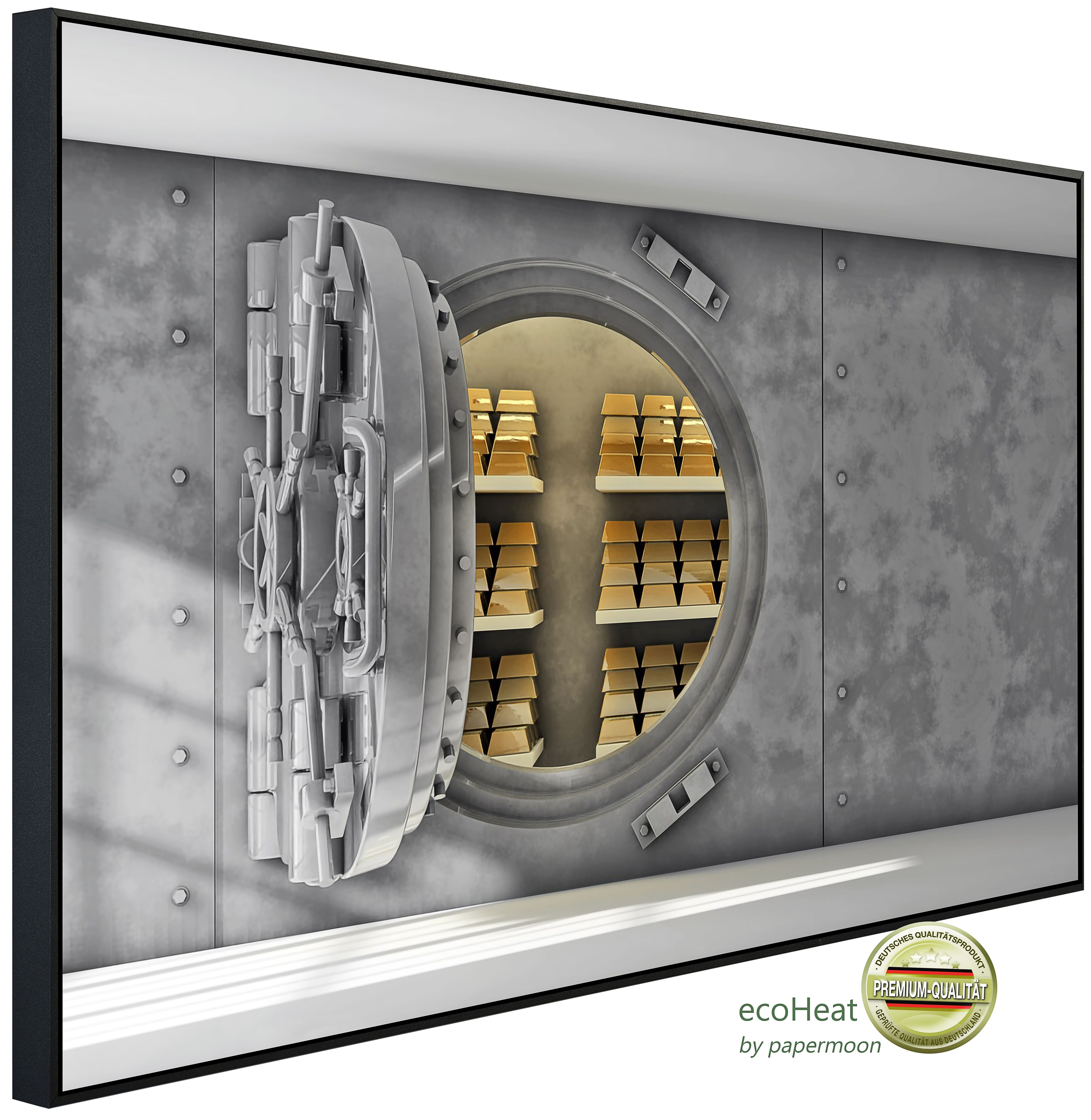 Papermoon Infrarotheizung INFRAROT-BILD-HEIZUNG, tresor mit Goldbarren, TÜV-Rheinland/GS zertifiziert, angenehme Strahlungswärme