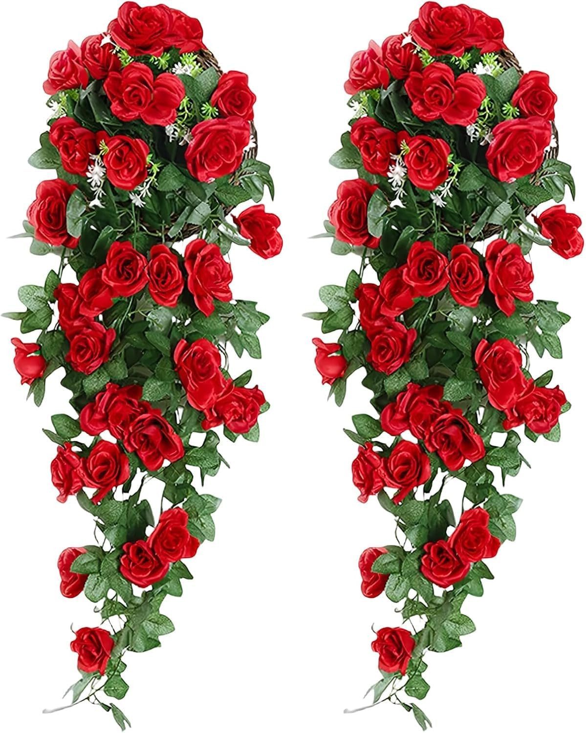 Kunstblume 2 Stücke Rose Kunstpflanze Hängend 90 cm Rosengirlande, Kunstpflanze, Diwzbyn, Blumengirlande, Hängepflanzen, Wand, Zuhause, Garten, Party, Hochzeit