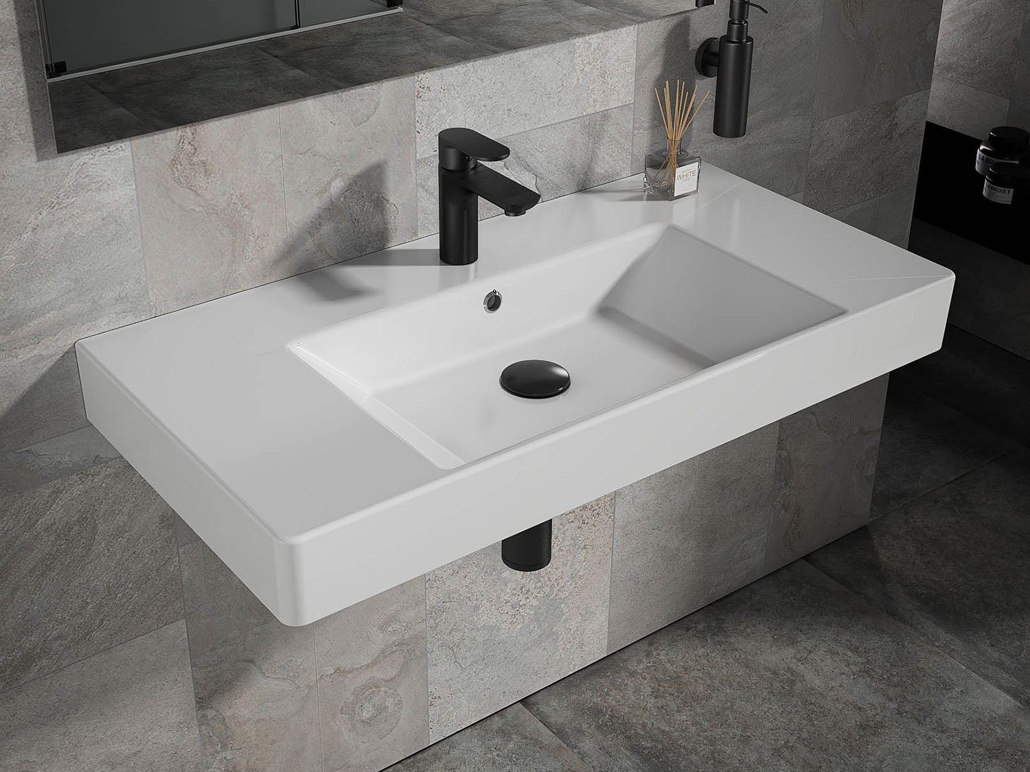 Aqua Bagno Waschbecken 90cm weiß eckig günstig online kaufen