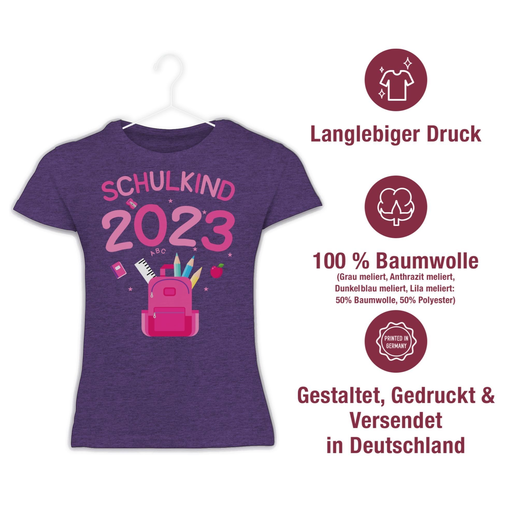 Meliert 2023 T-Shirt 2 Einschulung Shirtracer Lila Mädchen Schulkind