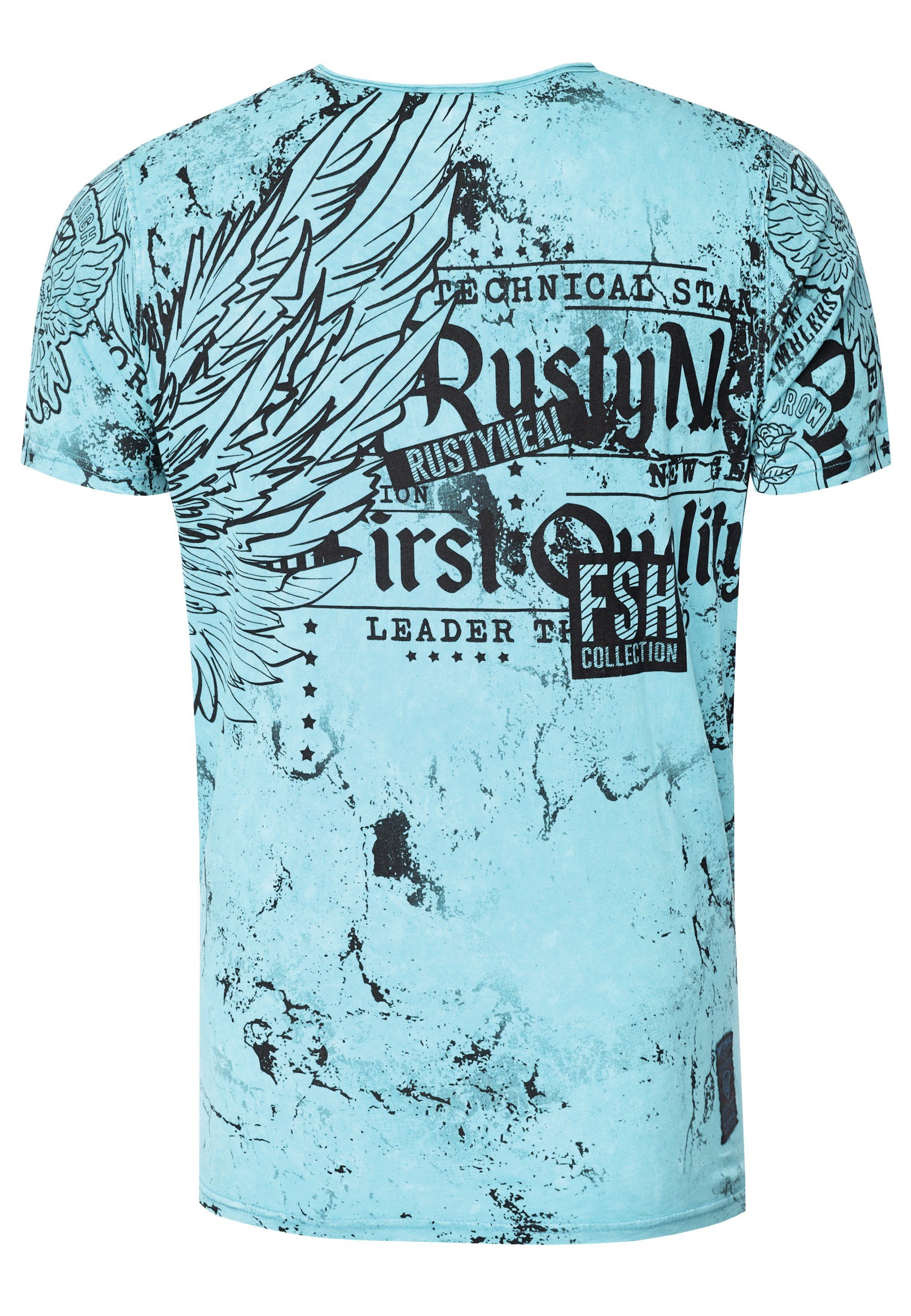 Rusty Neal T-Shirt Neal Allover-Print mit blau Rusty