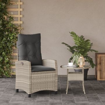 vidaXL Gartenstuhl Gartensessel mit Kissen Verstellbar Hellgrau Poly Rattan