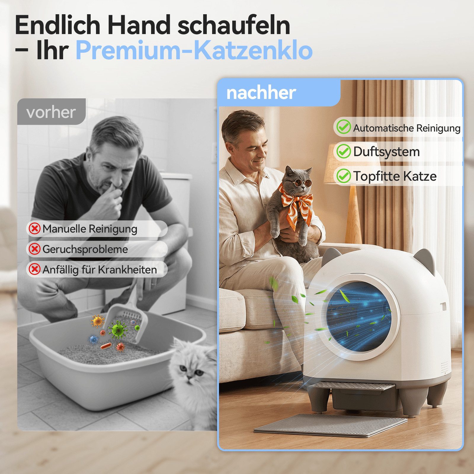 HOMALL Katzentoilette XXXL katzenklo selbstreinigend für grossen katzen,Sicherheitsschutz x7, mit Aromabox, Matte, leiser Betrieb & Nachtmodus – für Mehrkatzen