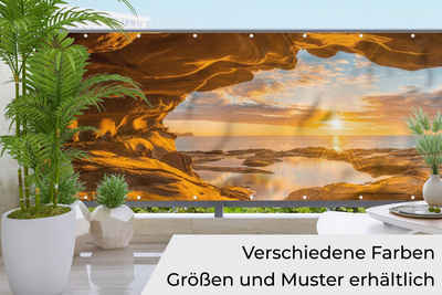 MuchoWow Balkonsichtschutz Höhle - Meer - Horizont - Sonnenuntergang (1-St) Sichtschutz Terrasse Balkon, Windschutz, 300x75 cm