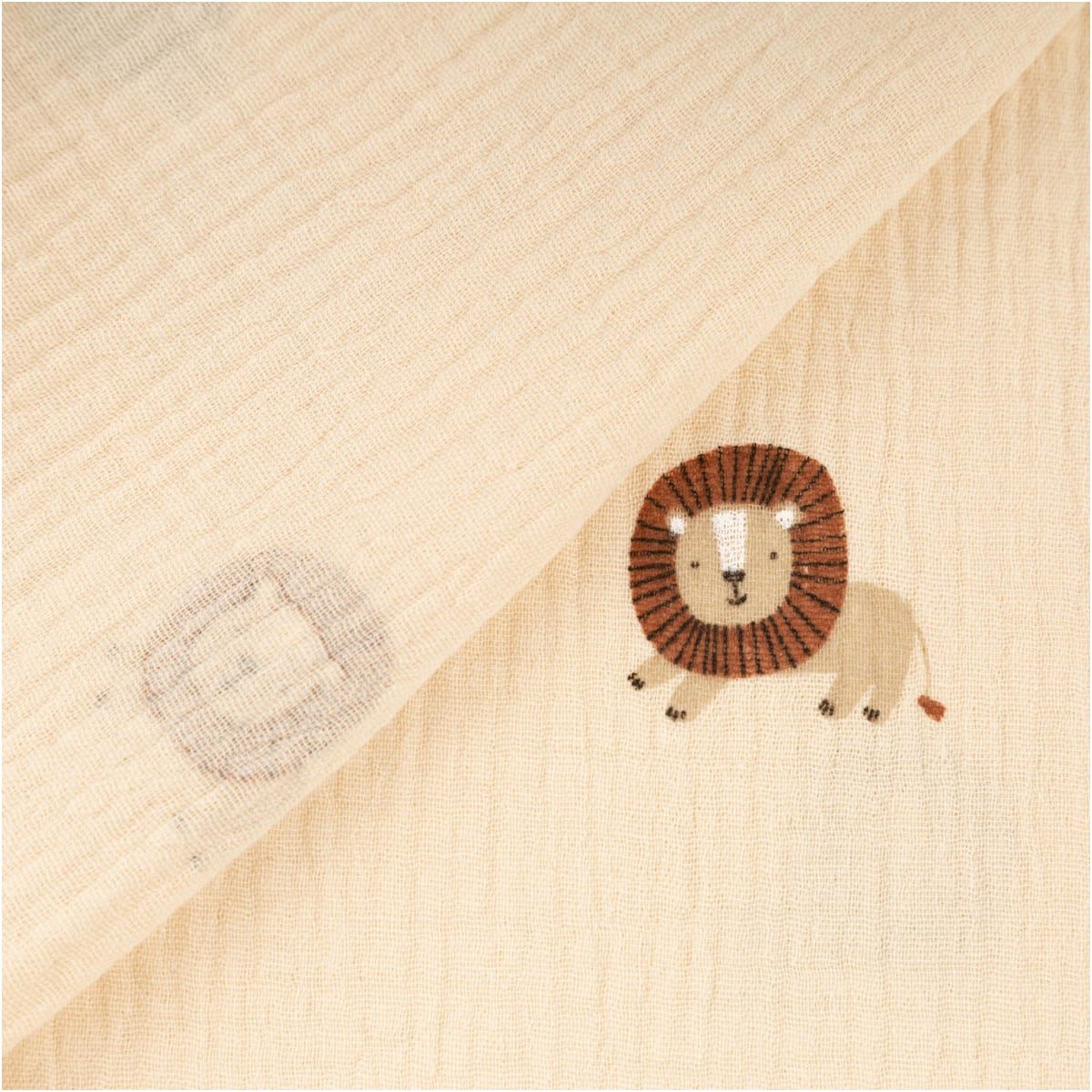 SCHÖNER LEBEN. Stoff Musselin Stoff Meterware Baumwollstoff Löwe beige 150cm, allergikergeeignet,nachhaltig,atmungsaktiv,pflegeleicht – Bild 5 von 5