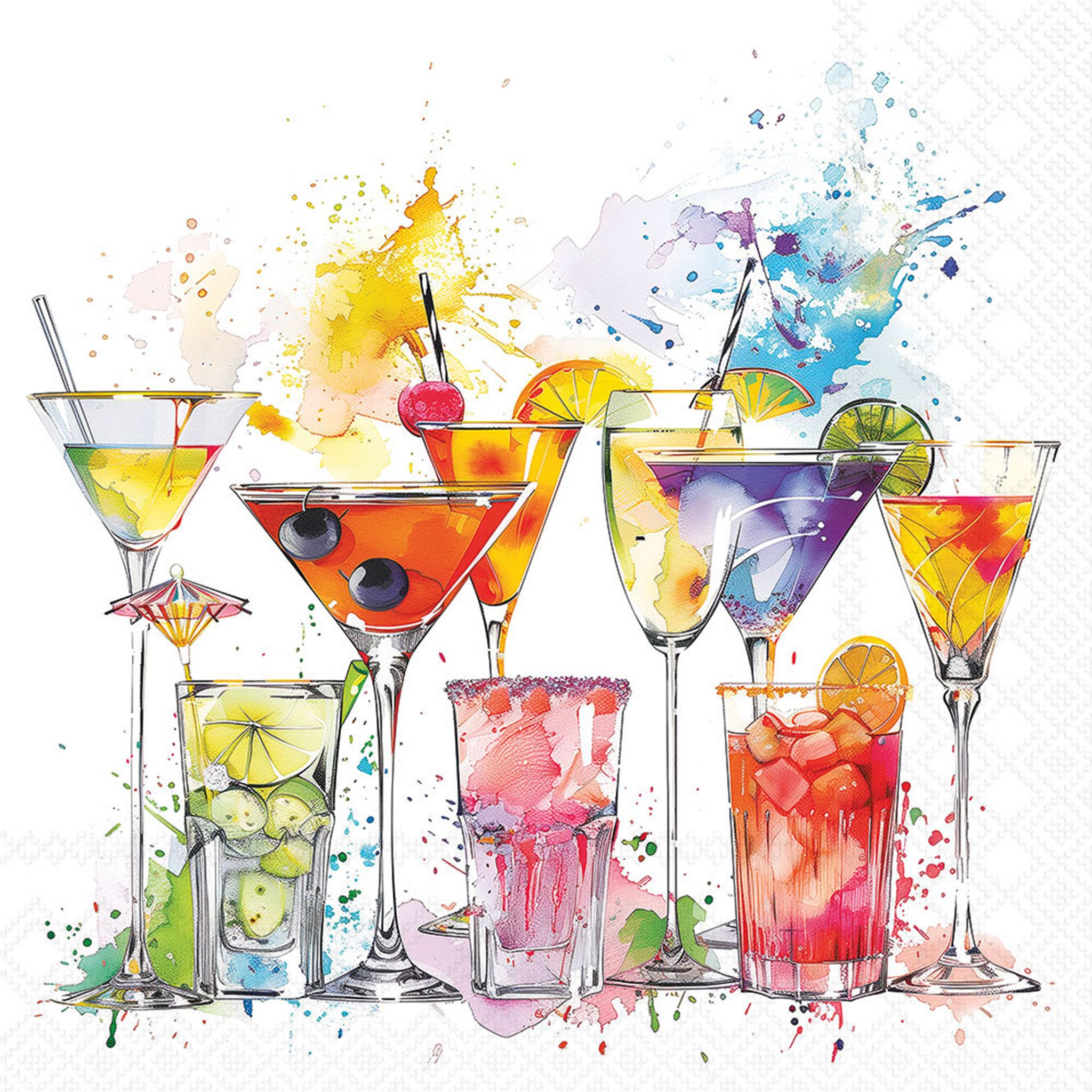 Ambiente Luxury Paper Products Papierserviette, Servietten Papier 33x33cm 3-lagig Cocktail Motiv / Bunt 20 Stk.