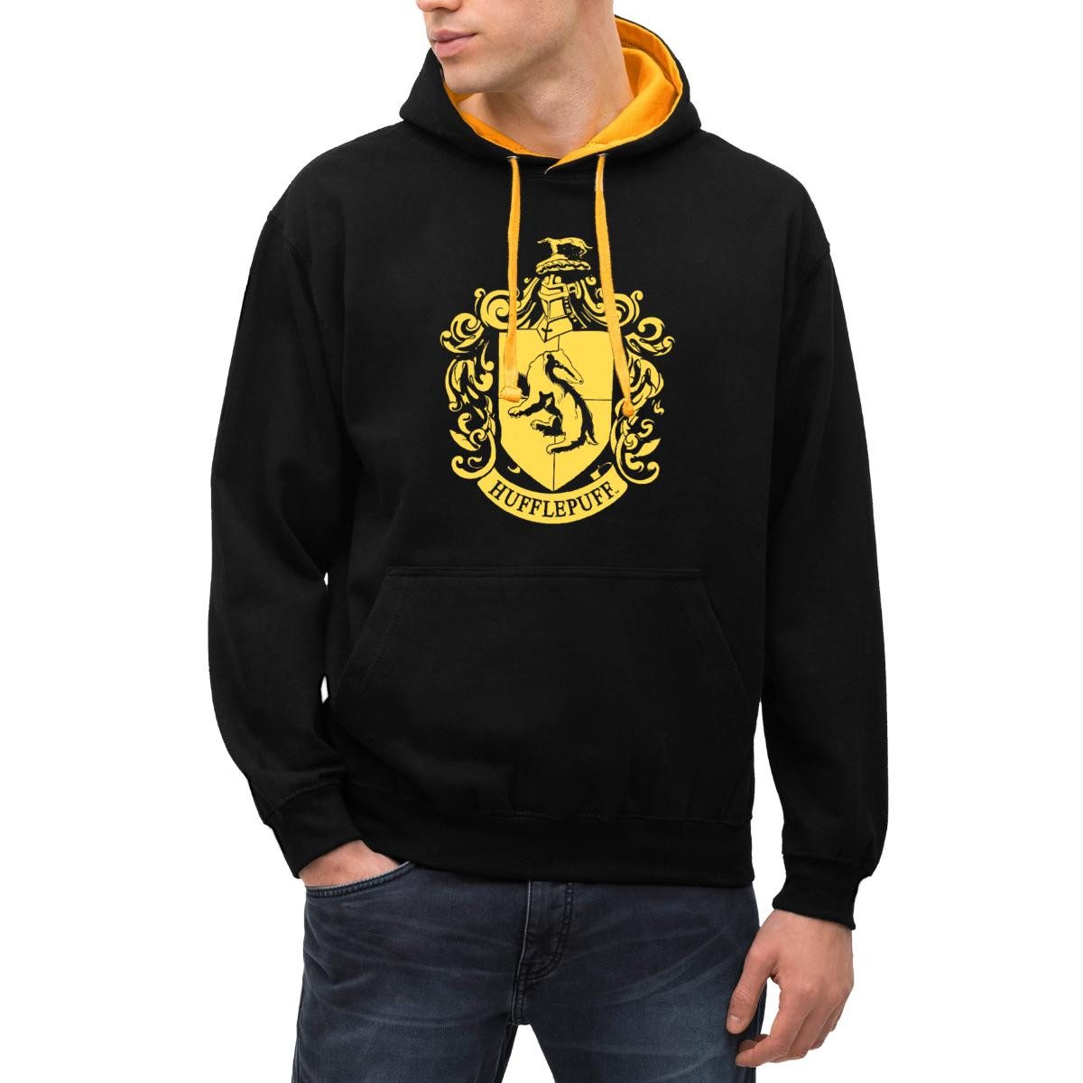 Spreadshirt Hoodie Harry Potter Hufflepuff Wappen Unisex Kontrast Hoodie (1-tlg)