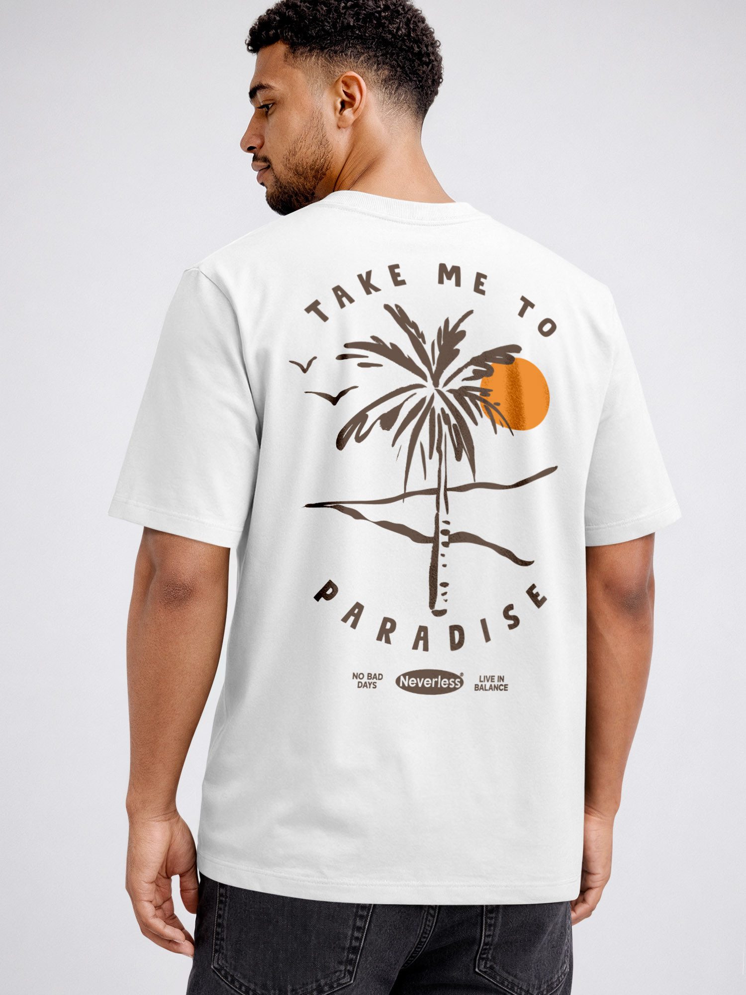 Neverless Oversize-Shirt Herren T-Shirt - Take me to Paradise - Relaxed Fit Sommer Fashion mit Print – Bild 2 von 5