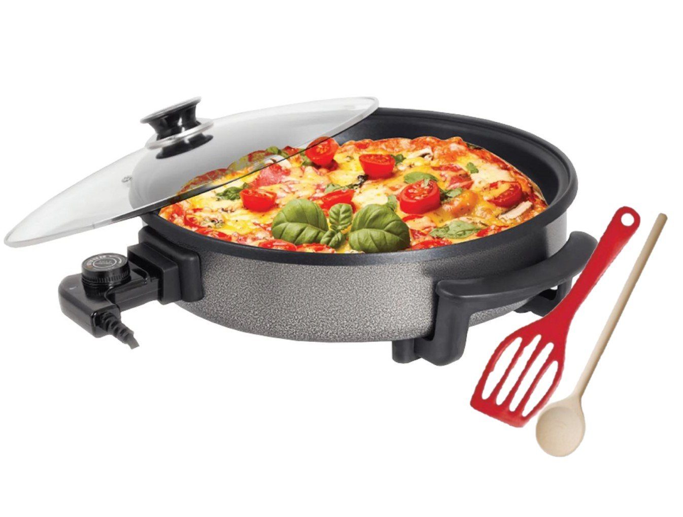 KESSMANN Schäfer Elektrische Multipfanne Elektro XXL Multifunktionspfanne Ø  40cm mit Deckel Antihaft Gusseisen, 1500,00 W, 4tlg Pizzapfanne Partypfanne  Grillpfanne Elektropfanne Bratpfanne Set