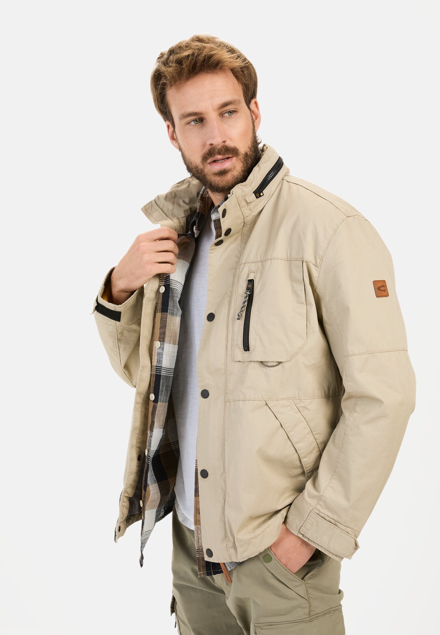 camel active Blouson im Fieldjacket-Stil Langarm Abnehmbare Kapuze Markenlo günstig online kaufen