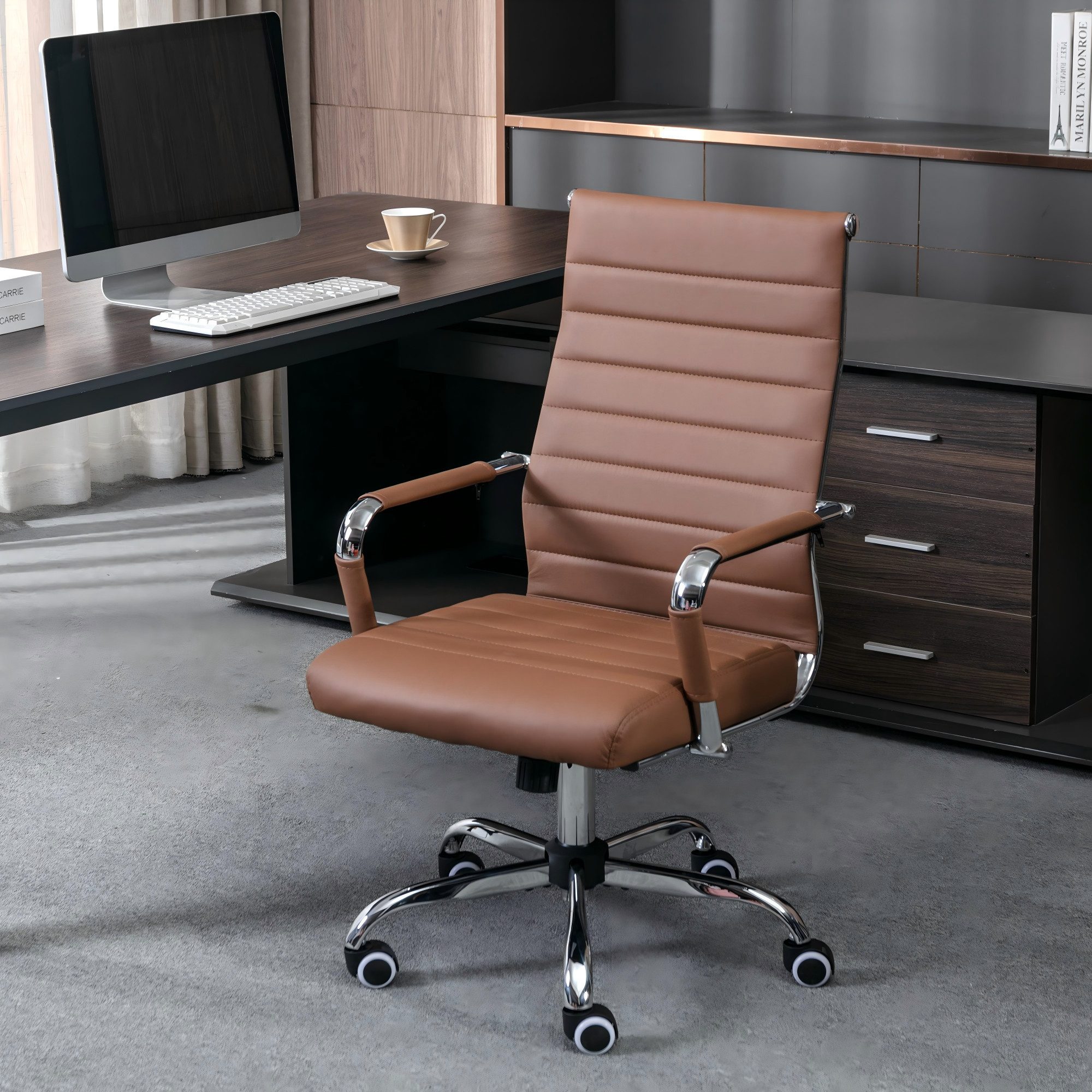 UEV Stuhl Schreibtischstuhl ergonomisch, Drehstuhl mit Rollen (Bis 150kg, Konferenzstühle, Büro-Gästestuhl), Höhenverstellbar,Wippfunktion,Metallrahmen,Gepolste – Bild 2 von 5