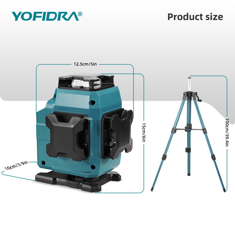 Yofidra Kreuzlinienlaser 16 Linien Laser Level 3° Selbstnivellierend 4 x 360° Laserwasserwaage, mit 2x Akku + Stativ, für Innenbau, Fliesen & Holz