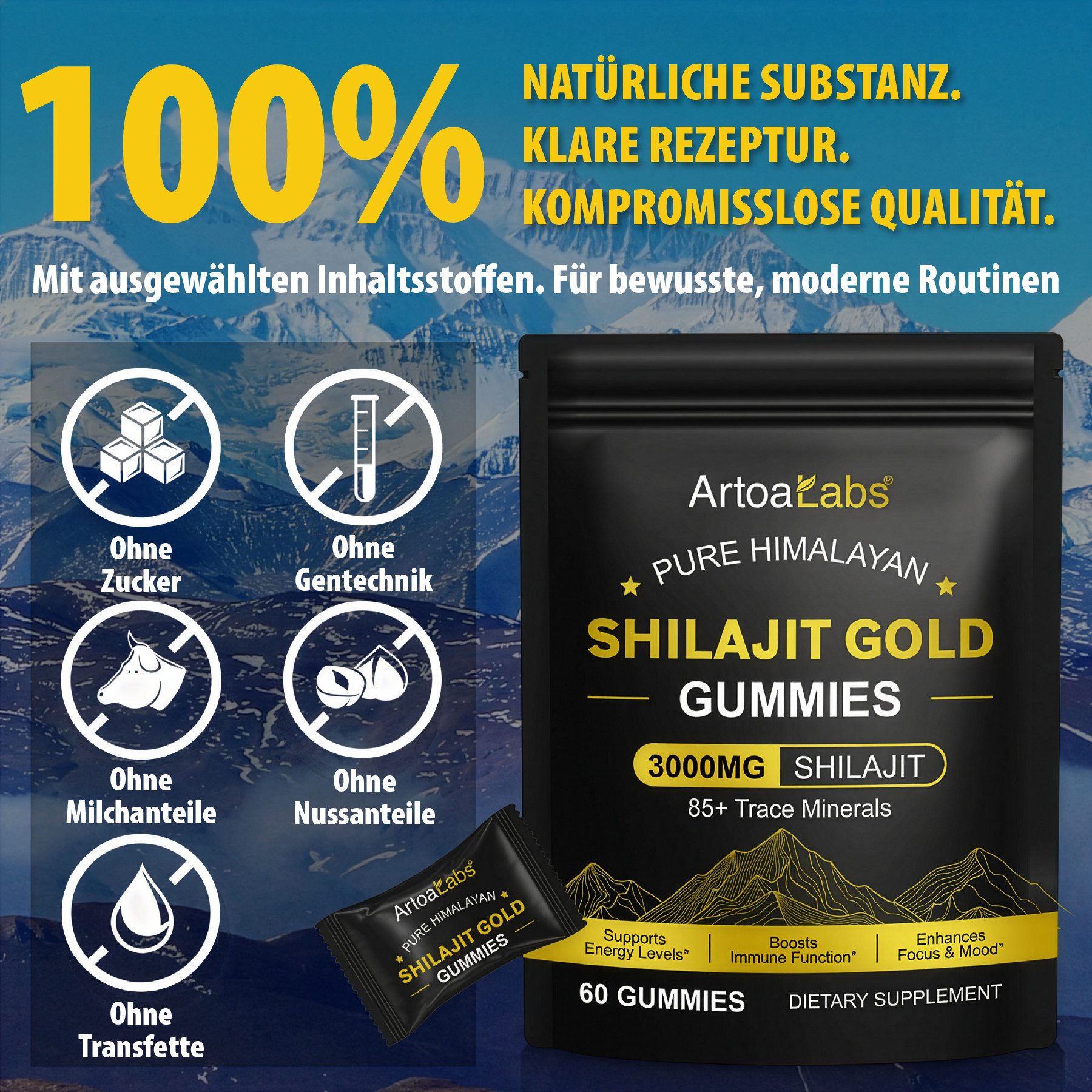 P-Beauty Cosmetic Accessories Himalayan Shilajit Gold Gummies Gummibärchen Fulvosäure 3000mg Gummies, SHILAJIT, Nahrungsergänzungsmittel, Vitamine