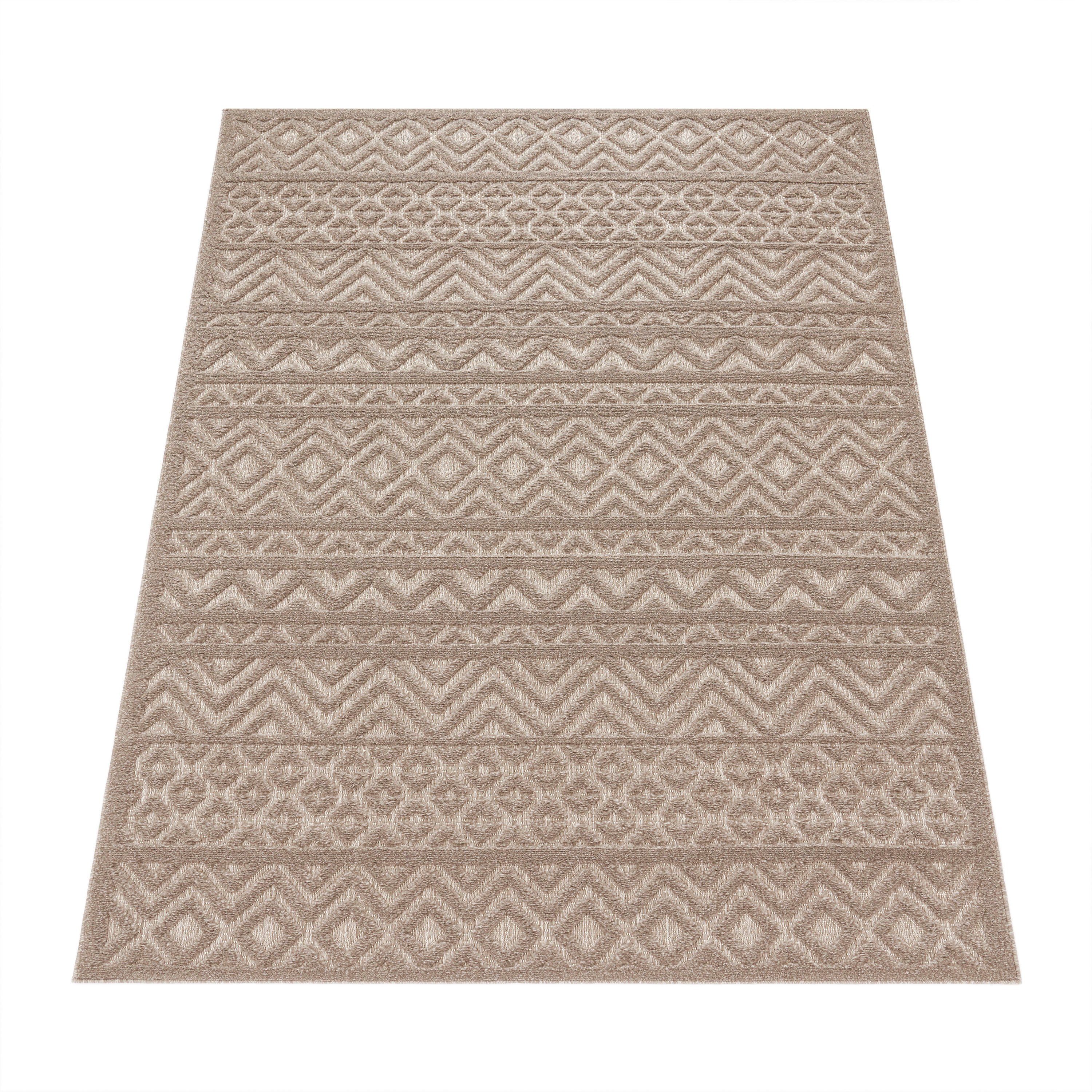 Teppich Livorno 673, Paco 14 Outdoor Uni-Farben, Rauten mm, beige Muster, Scandi, Höhe: Hoch-Tief Effekt, Home, rechteckig, geeignet
