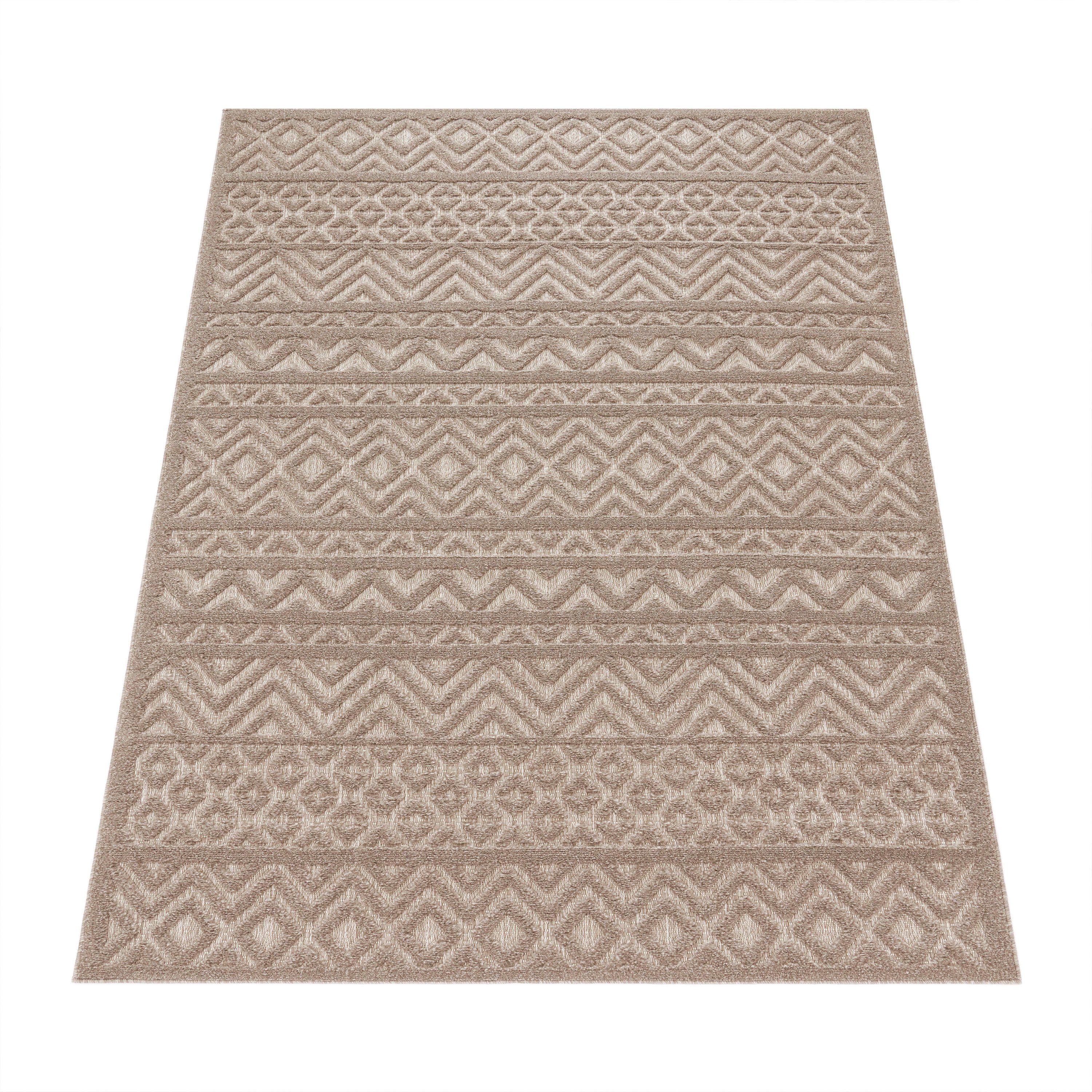 beige Paco Livorno rechteckig, Outdoor Uni-Farben, Scandi, Effekt, Hoch-Tief Home, Höhe: Teppich mm, Rauten Muster, geeignet 14 673,