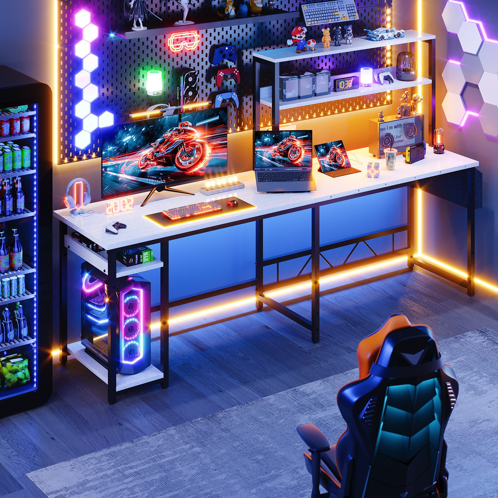 Furnicopia Eckschreibtisch Schreibtisch mit LED und USB L-förmiger Computertisch 160CM (Mit großem Ablagefach, USB-Ladeanschluss und Steckdose) – Bild 4 von 5