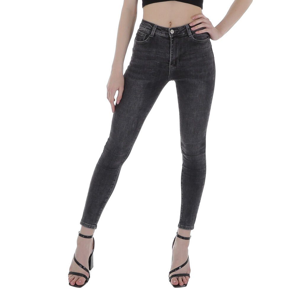 Ital-Design Skinny-fit-Jeans Damen Freizeit Used-Look Grau Skinny Stretch in Jeans