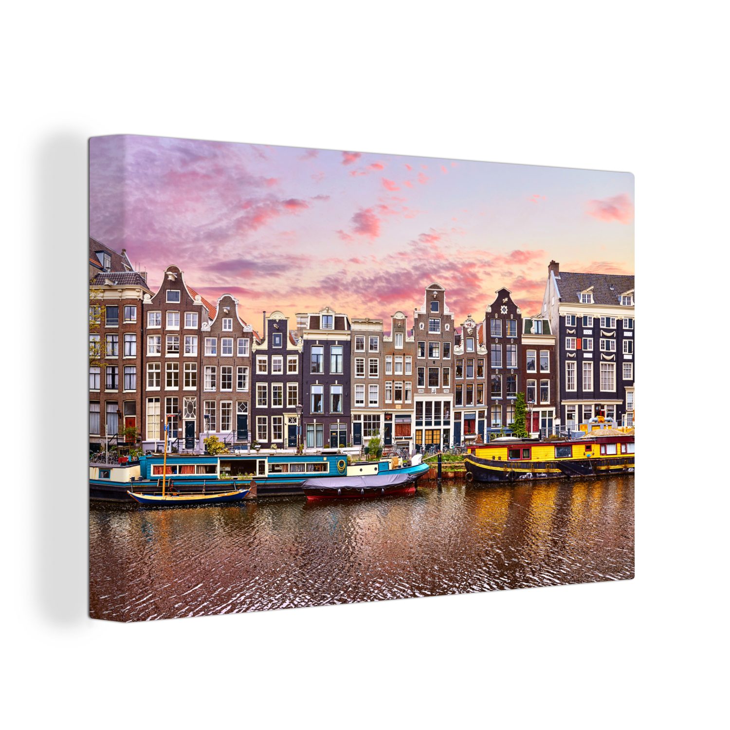 OneMillionCanvasses® Leinwandbild Amsterdam - Häuser - Grachten, (1 St),  Wandbild Leinwandbilder, Aufhängefertig, Wanddeko, 30x20 cm