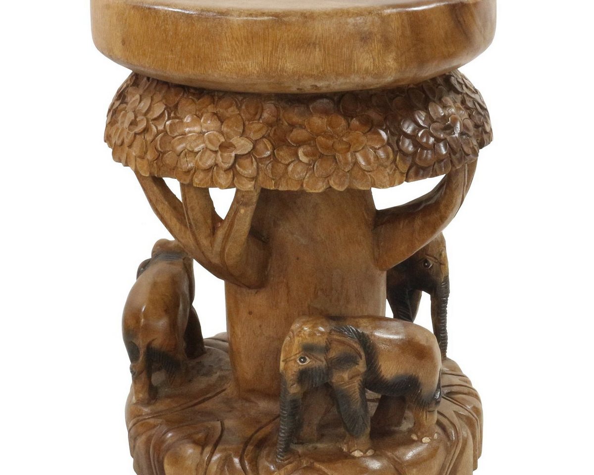 Thumbnail - Oriental Galerie Blumenhocker Rundhocker Elefanten mit Baum Hellbraun 45 cm (1 St)