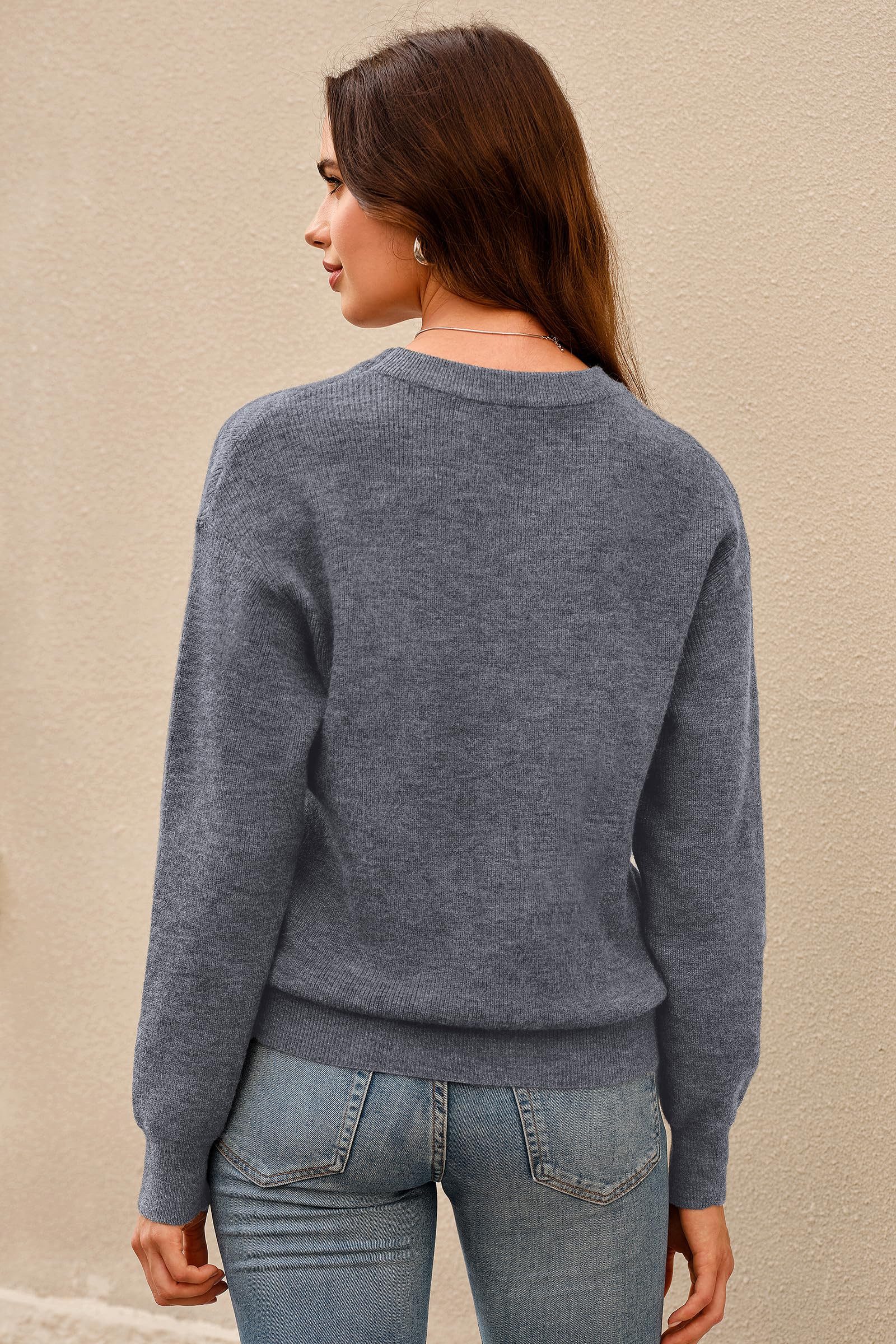 Arach&Cloz V-Ausschnitt-Pullover Damen-Pullover aus Wollmischung, Langärmliger Strickpullover Basic Sweater Leicht Locker Strickpulli Herbst Winter Warm
