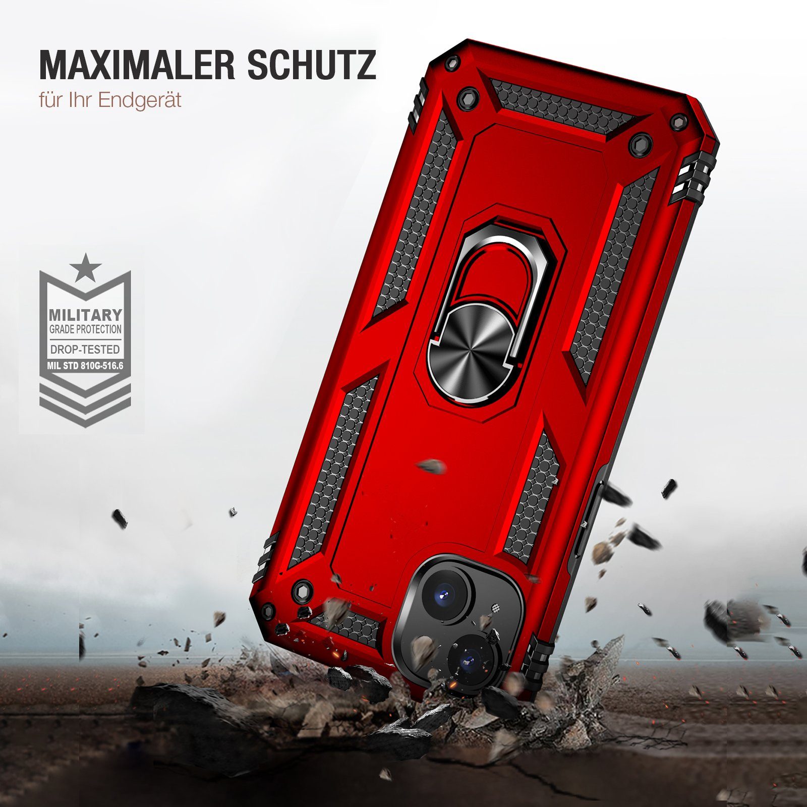 Tec-Expert Handyhülle Outdoor Cover Hülle für Apple iPhone 13 6.1 Zoll, 6.1, Premium Hülle aus verstärktem Polycarbonat