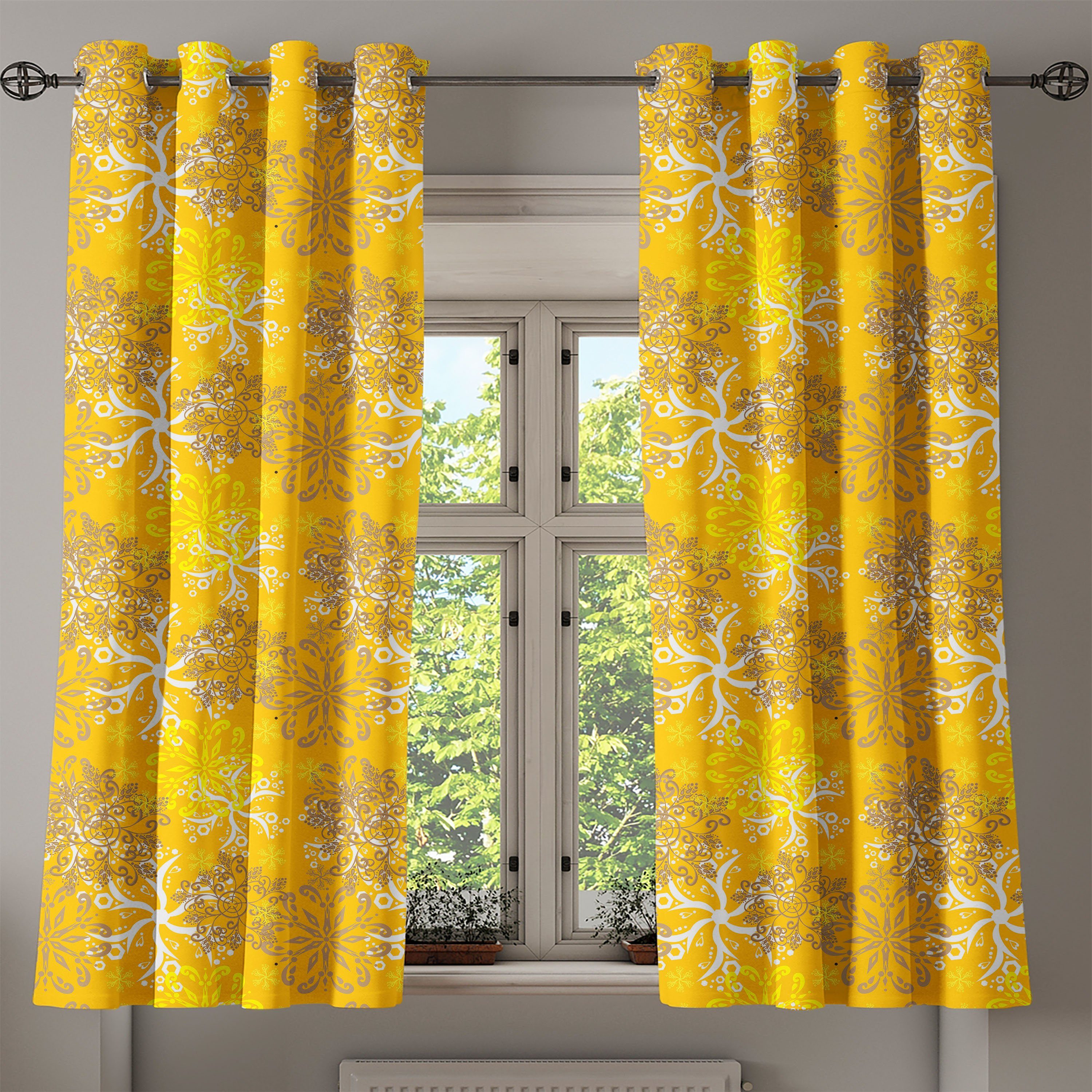 2-Panel-Fenstervorhänge Dekorative Entwurf für Weiß aufwändiger Gelb und Schlafzimmer Gardine Wohnzimmer, Abakuhaus,