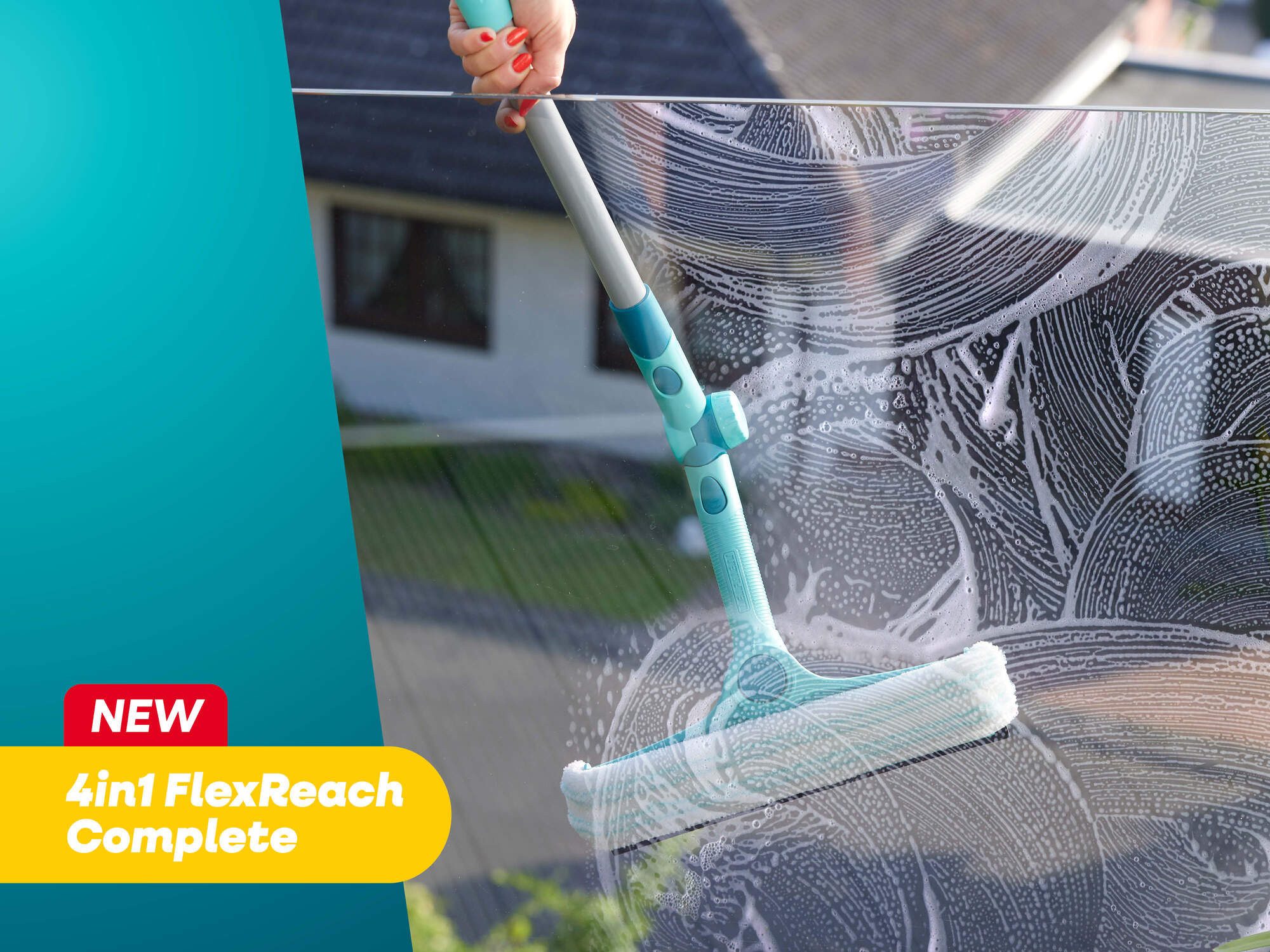 Leifheit Fensterreiniger Set Fensterreinigung 4in1 FlexReach Complete, (4-St) 32 cm Abziehlippe. 4in1 Anwendung, 43 cm Stiel, reinigt Rahmen