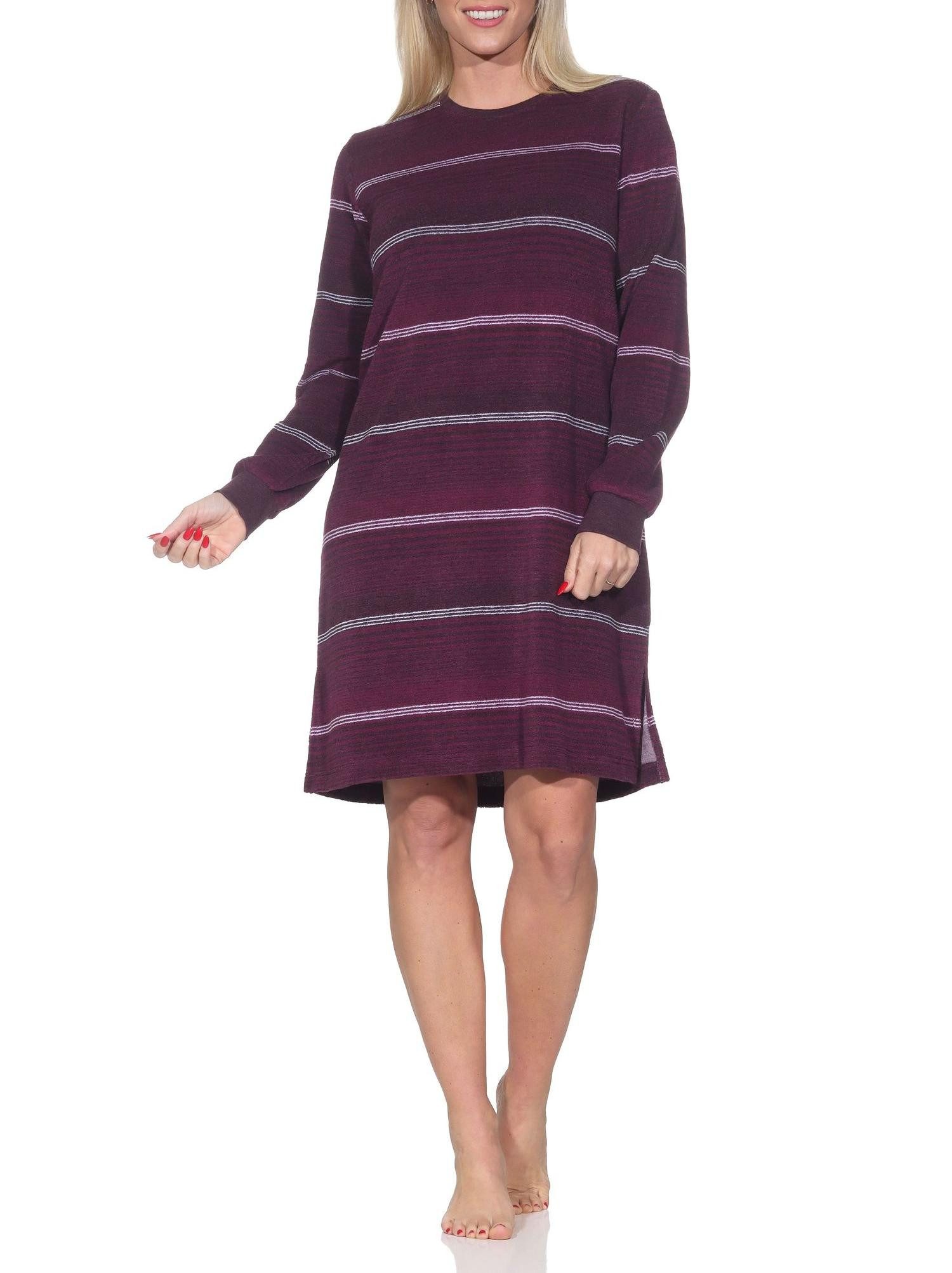 Nachthemd Damen Frottee Nachthemd mit Bündchen in elegantem Streifendesign