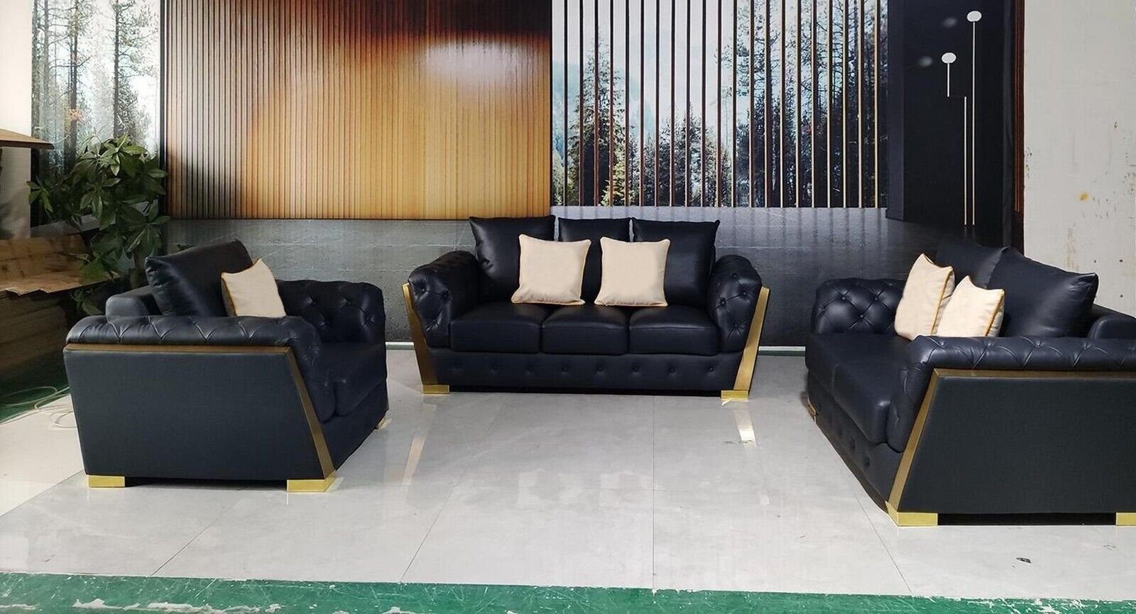 JVmoebel Chesterfield-Sofa Chesterfield Sofa Couch Set 3+2+1 Leder Couchen Polster Möbel, 3 Teile