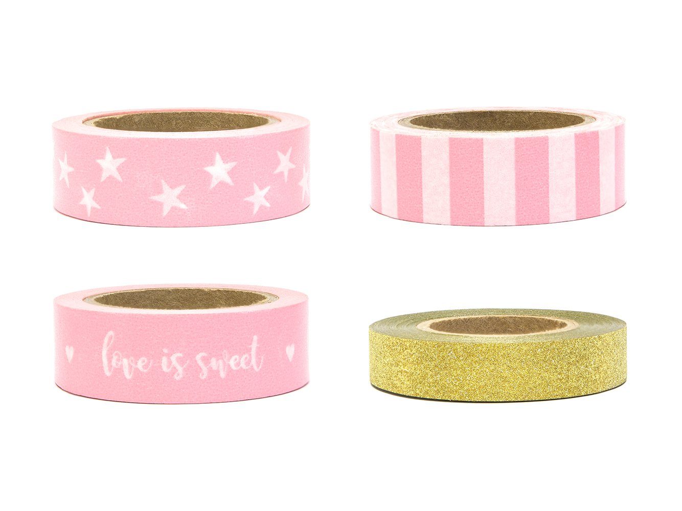 10m partydeco Set 4er 10-15mm Streifen Glitzer Washi Klebeband gold rosa x Sternen Tape