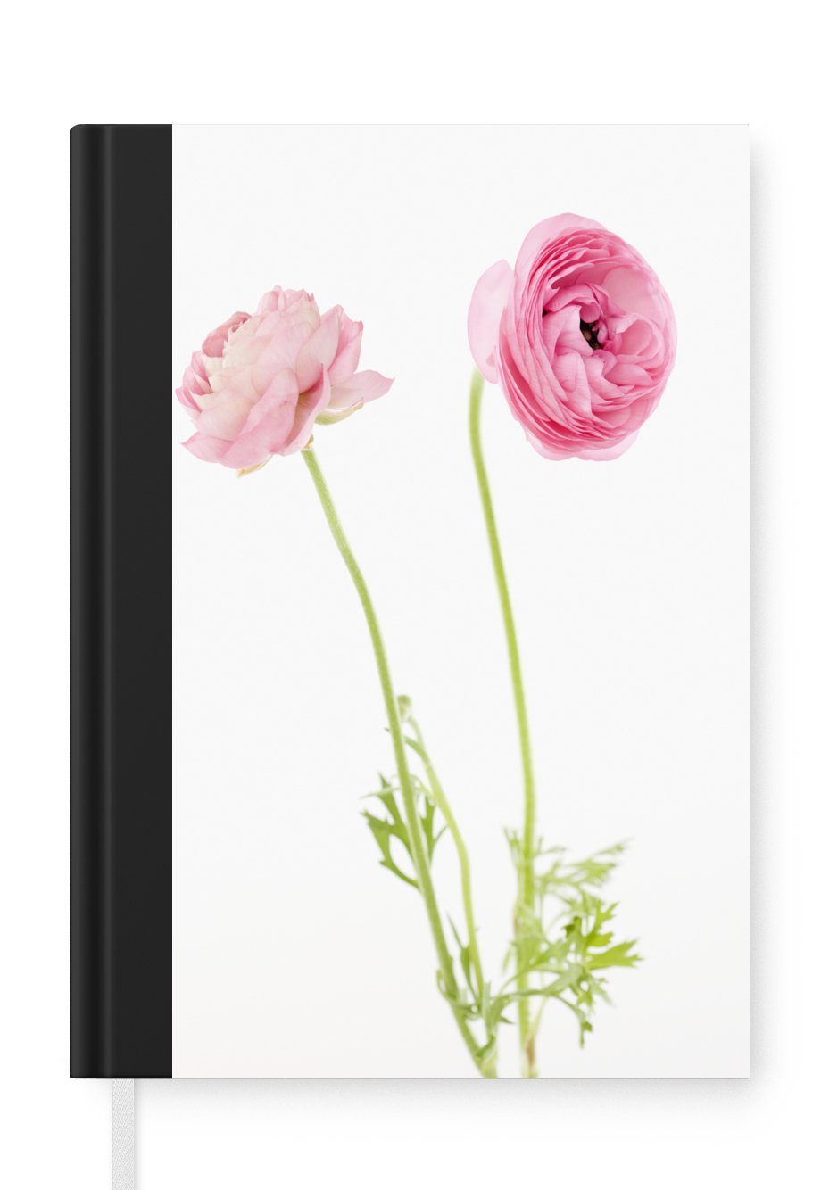 MuchoWow Notizbuch Rosa Butterblumen mit weißem Hintergrund, Journal, Merkzettel, Tagebuch, Notizheft, A5, 98 Seiten, Haushaltsbuch