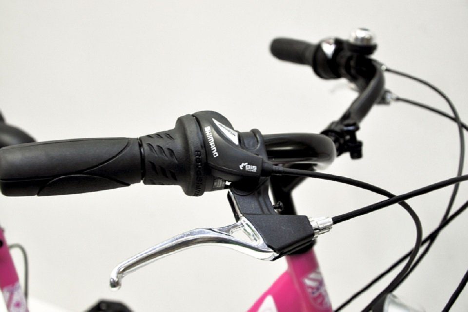 Talson Kinderfahrrad 24 Zoll Cityrad 064, 21 Gang Shimano, Kettenschaltung, mit Beleuchtung nach StVZO und Gepäckträger Rosa