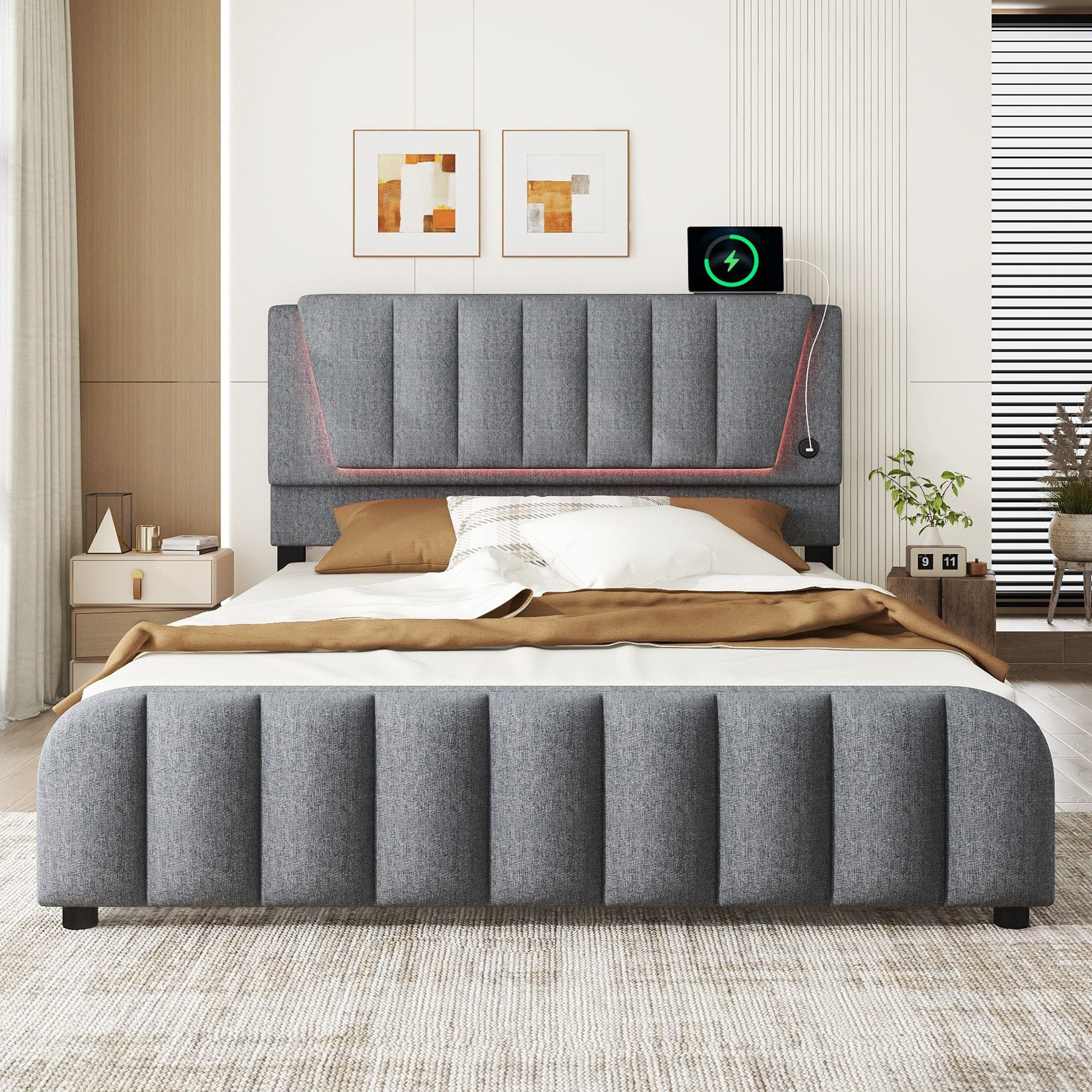 Flieks Polsterbett, LED Doppelbett 160x200cm mit günstig online kaufen