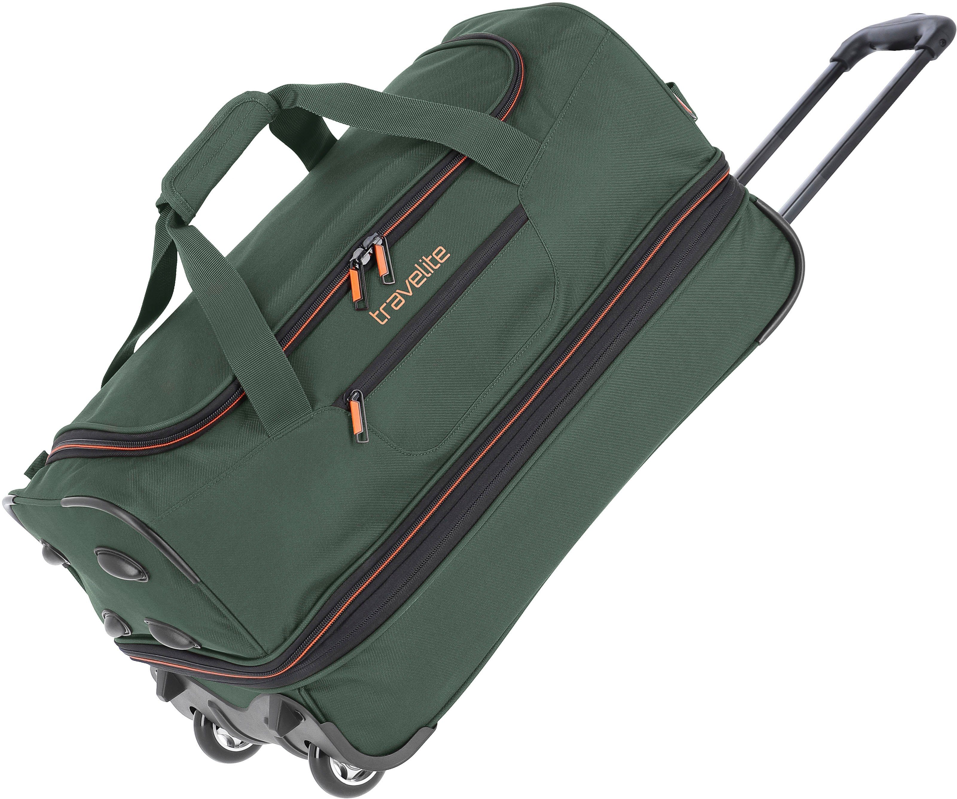 travelite Reisetasche Basics, 55 cm, dunkelgrün, mit Rollen, Große Öffnung  am Hauptfach für leichtes Bepacken