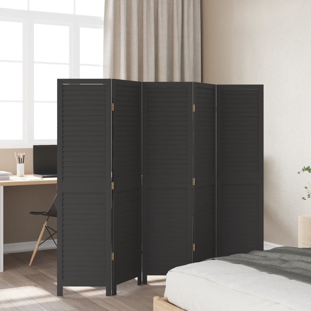 vidaXL Raumteiler 5-tlg. Paravent Schwarz Massivholz günstig online kaufen