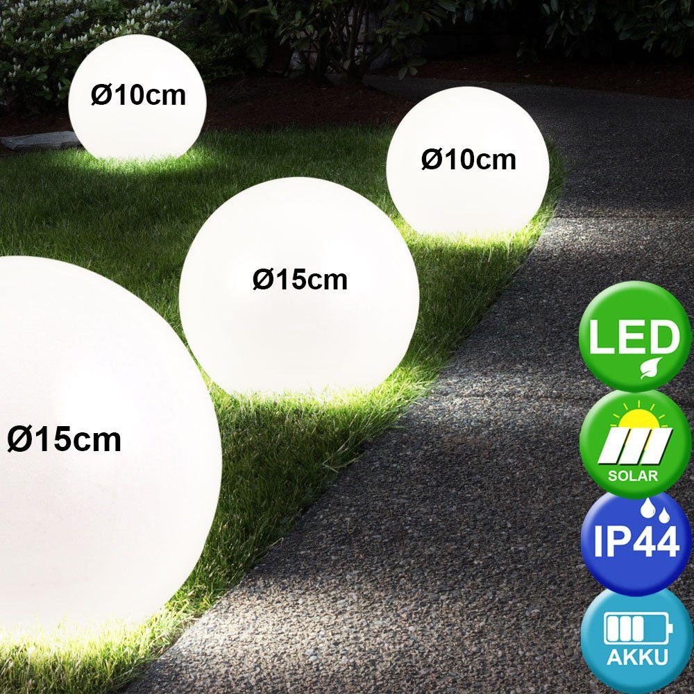 etc-shop LED fest Gartenleuchte, Solar Garten Set LED-Leuchtmittel Leuchten Außen LED verbaut, Lampen Kugel Beleuchtung 4er