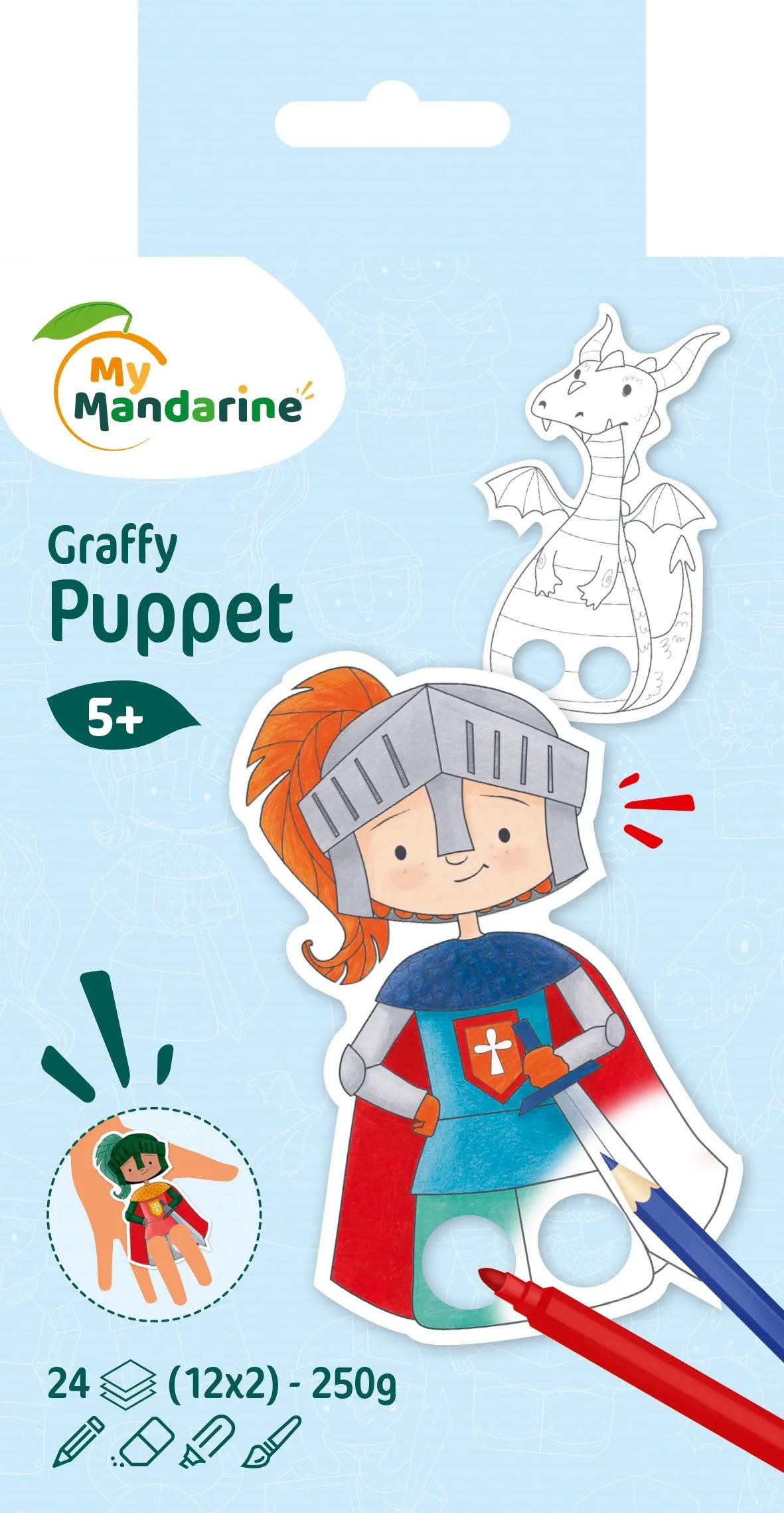 Avenue Mandarine Malvorlage 5x Graffy Puppet, Drachen und Ritter - Gelb GY009O, Ausmalbuch